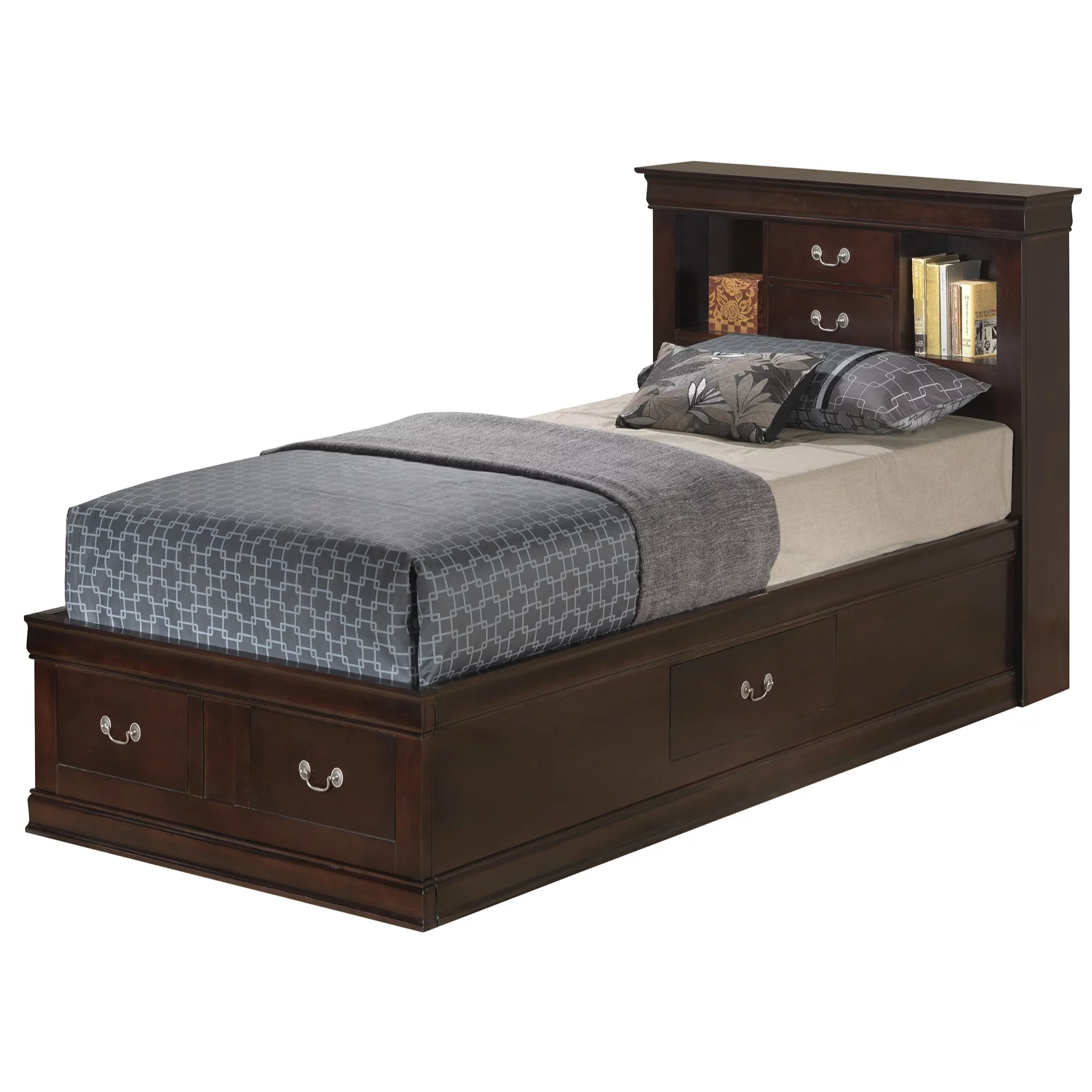 Passion Furniture Louis Philippe Storage Platform Bed with 6 Storage Drawer, Cappuccino - Twin Size