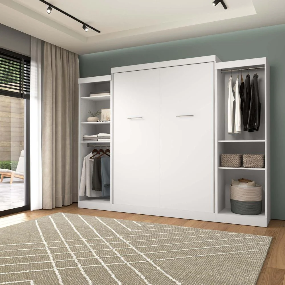 Bestar Nebula Engineered Wood Queen Murphy Bed with 2 Closet Organizers in White