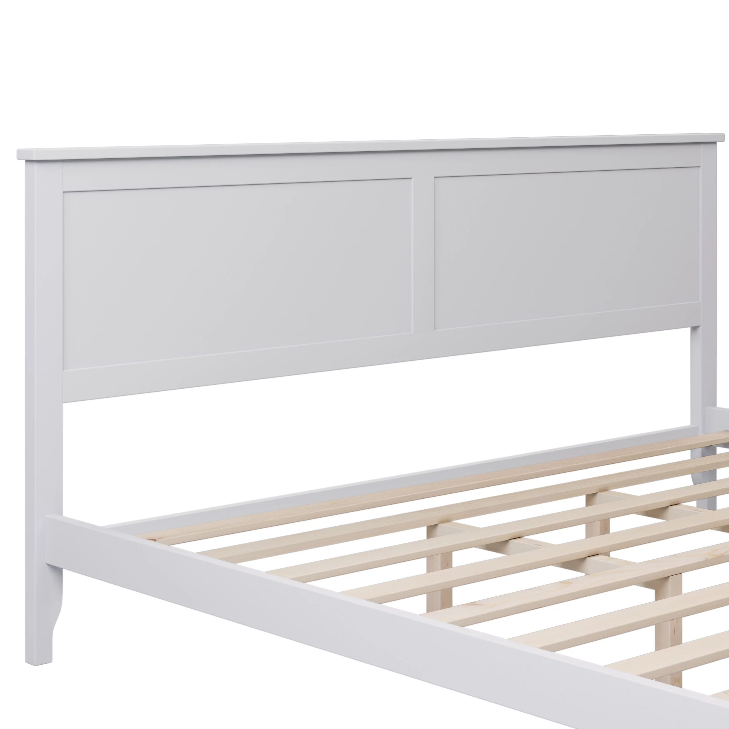 Modern Pine Wood Platform Bed Frame with Headboard for Kids Adults, Solid Wood Slats Support, No Box Spring Needed/Easy Assembly White - King