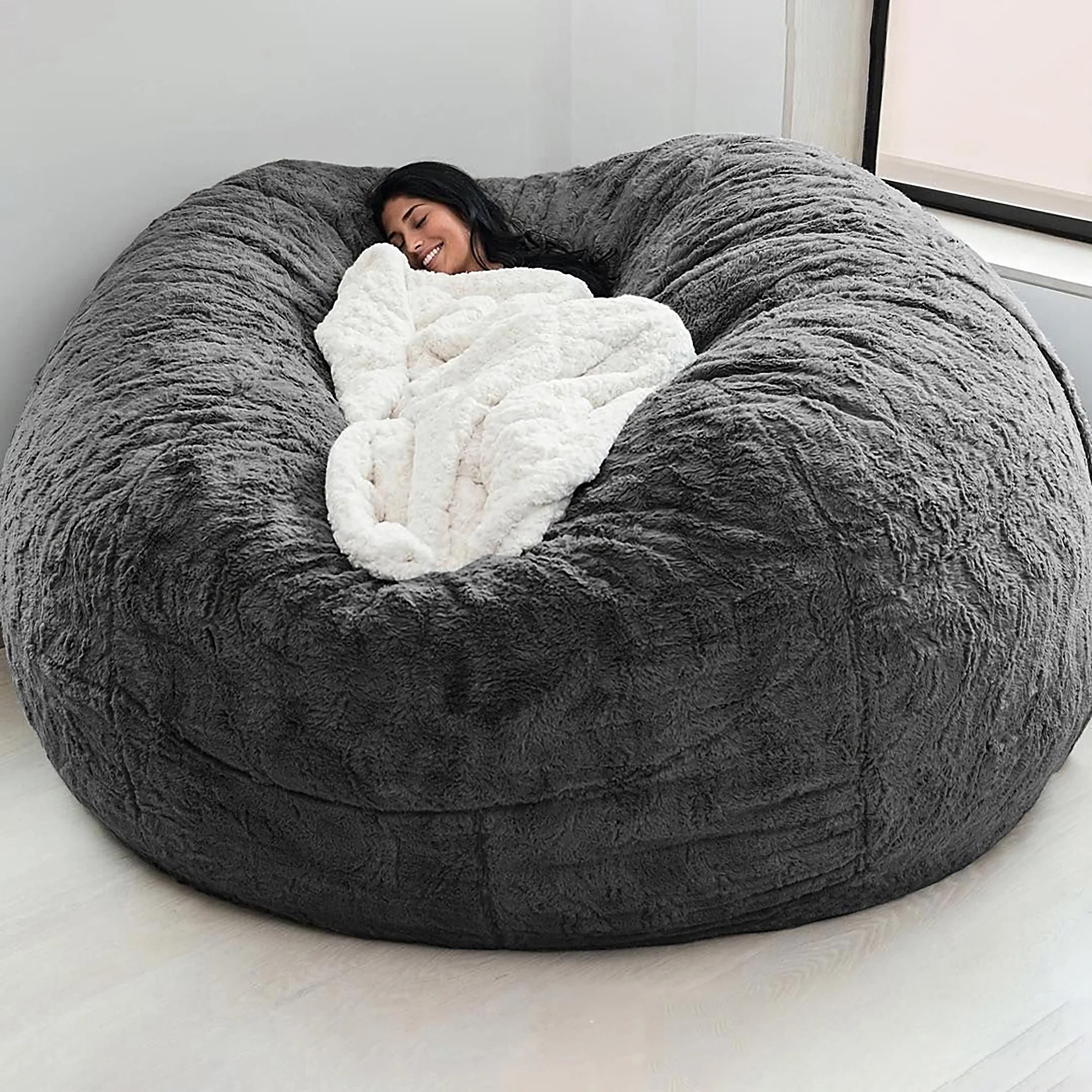 Home Sponge Bed Bean Bag Chair Cover Slipcover Double Bedroom Balcony Large Couch Round Soft Fluffy Cover No Fillings Only Cover