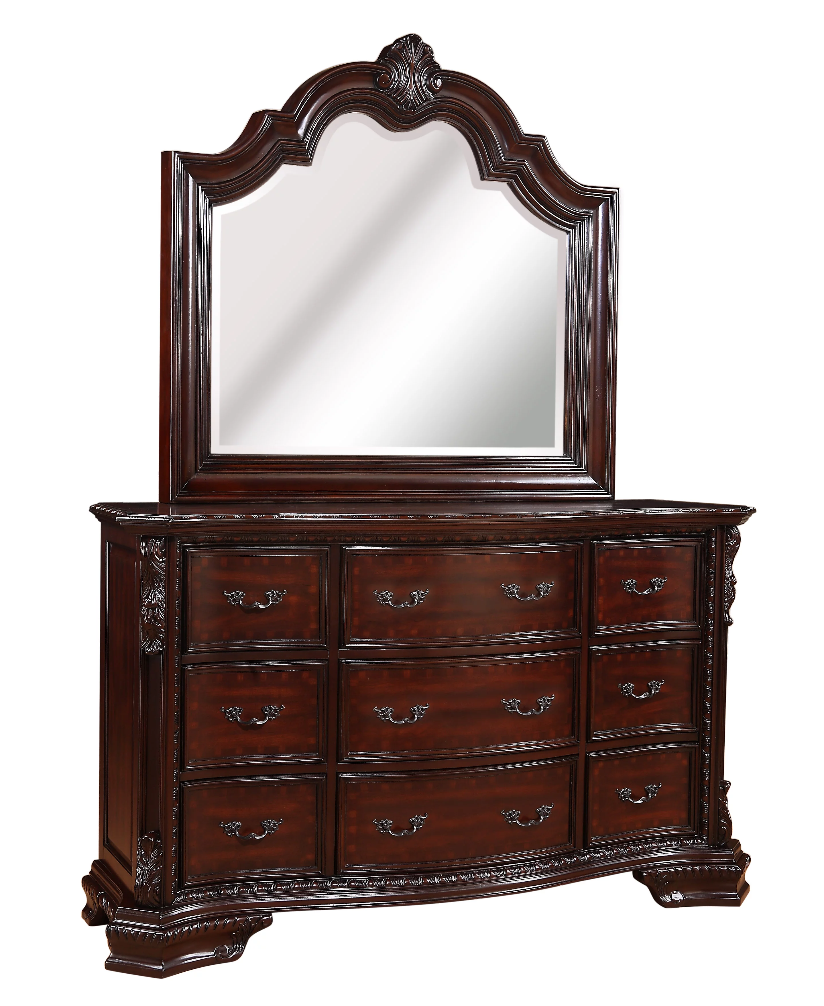 Jerrylee Rich Brown Upholstered Panel Bedroom Set Special King 3 Piece: Bed, Dresser, Mirror