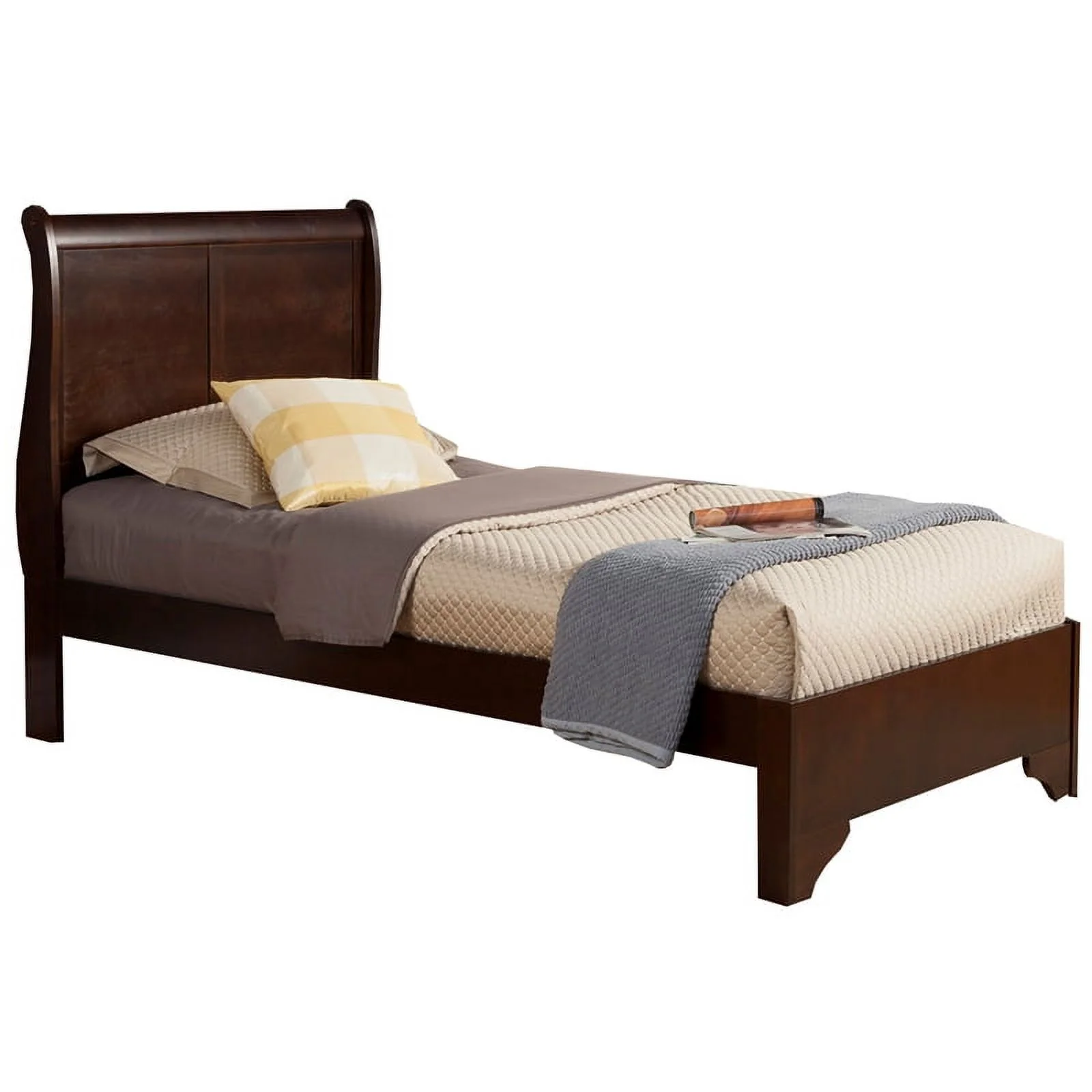 Home Square 4 Piece Set with 2 Nightstands Twin Wood Sleigh Bed & Dresser
