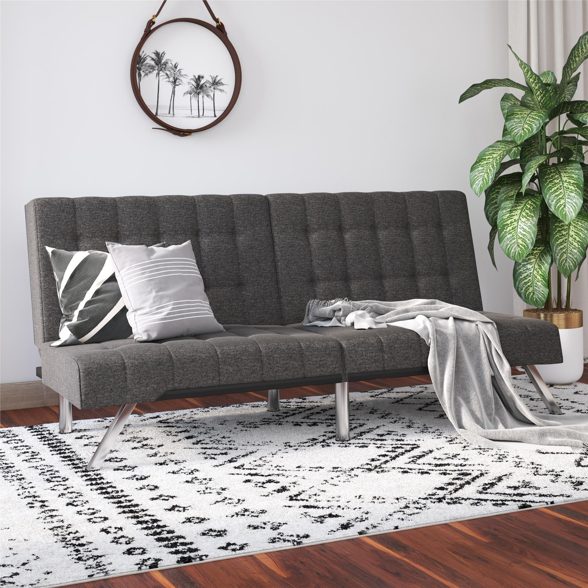 DHP Emily Convertible Tufted Futon Sofa, Gray Linen