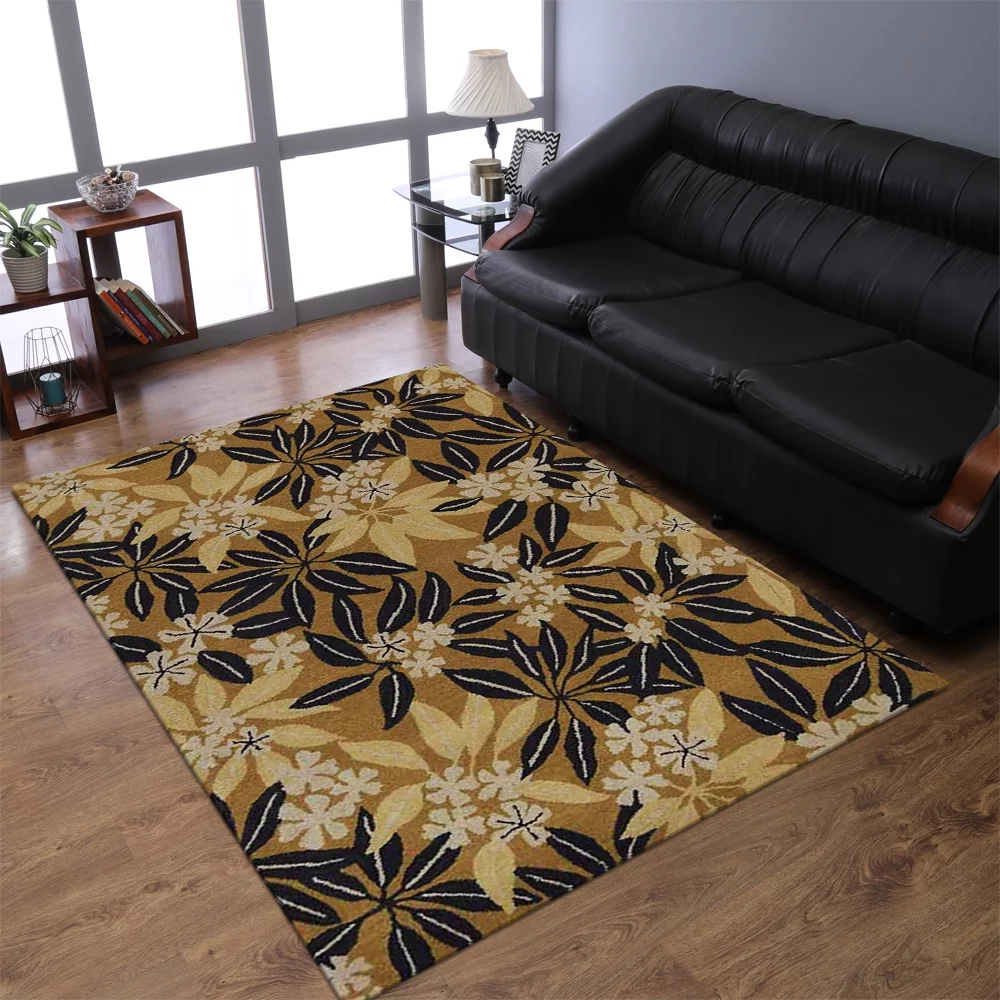 Rugsotic Carpets Hand Tufted, Floral Wool Area Rug, Gold, 9'x12'