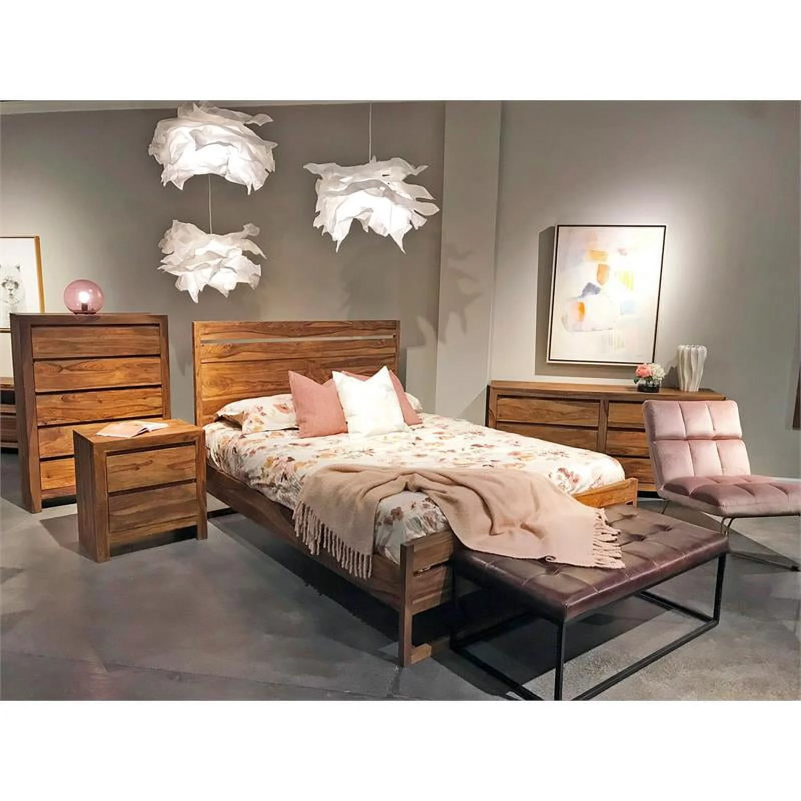 Urban Mid-Century Modern Sheesham Wood King Bed
