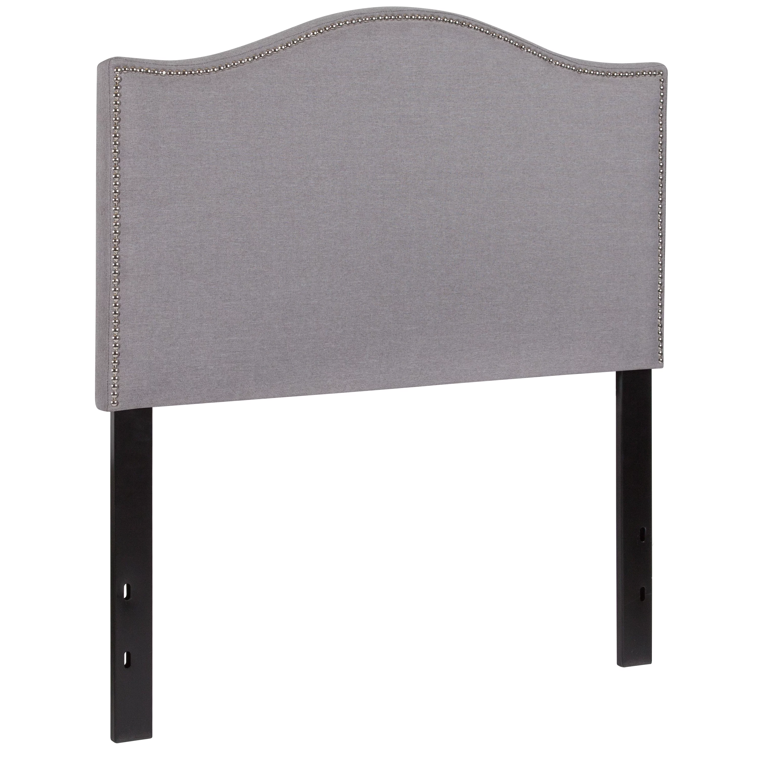 Emma + Oliver Upholstered Twin Size Headboard with Nailtrim in Light Gray Fabric