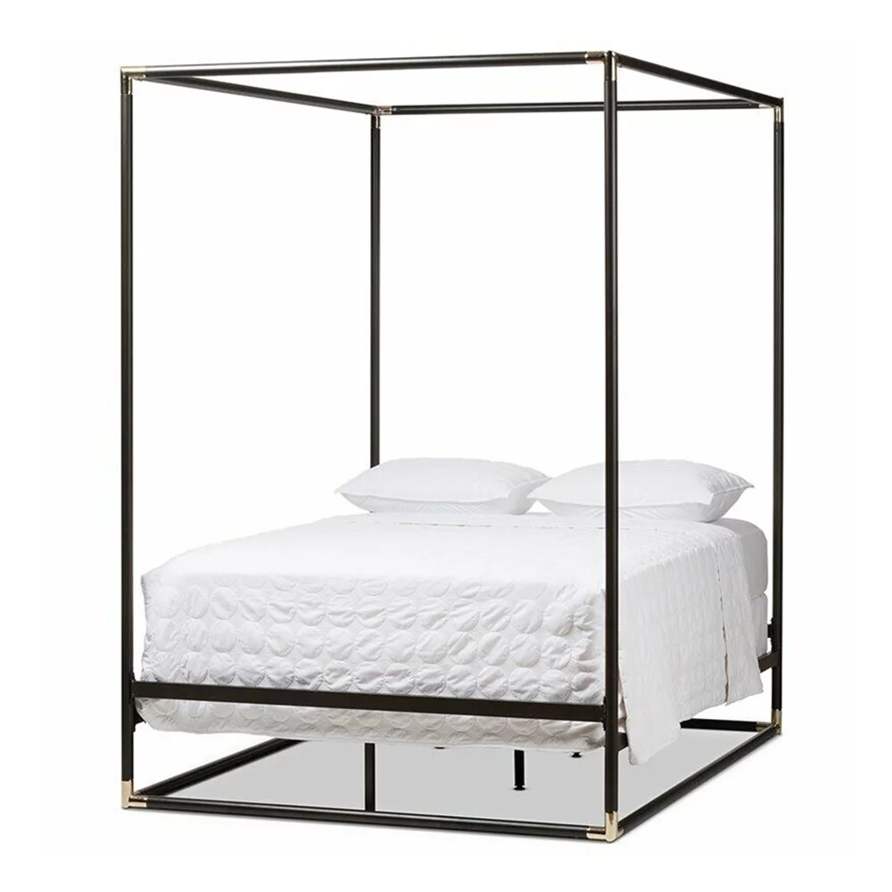 Queen Size Metal Canopy Bed Black
