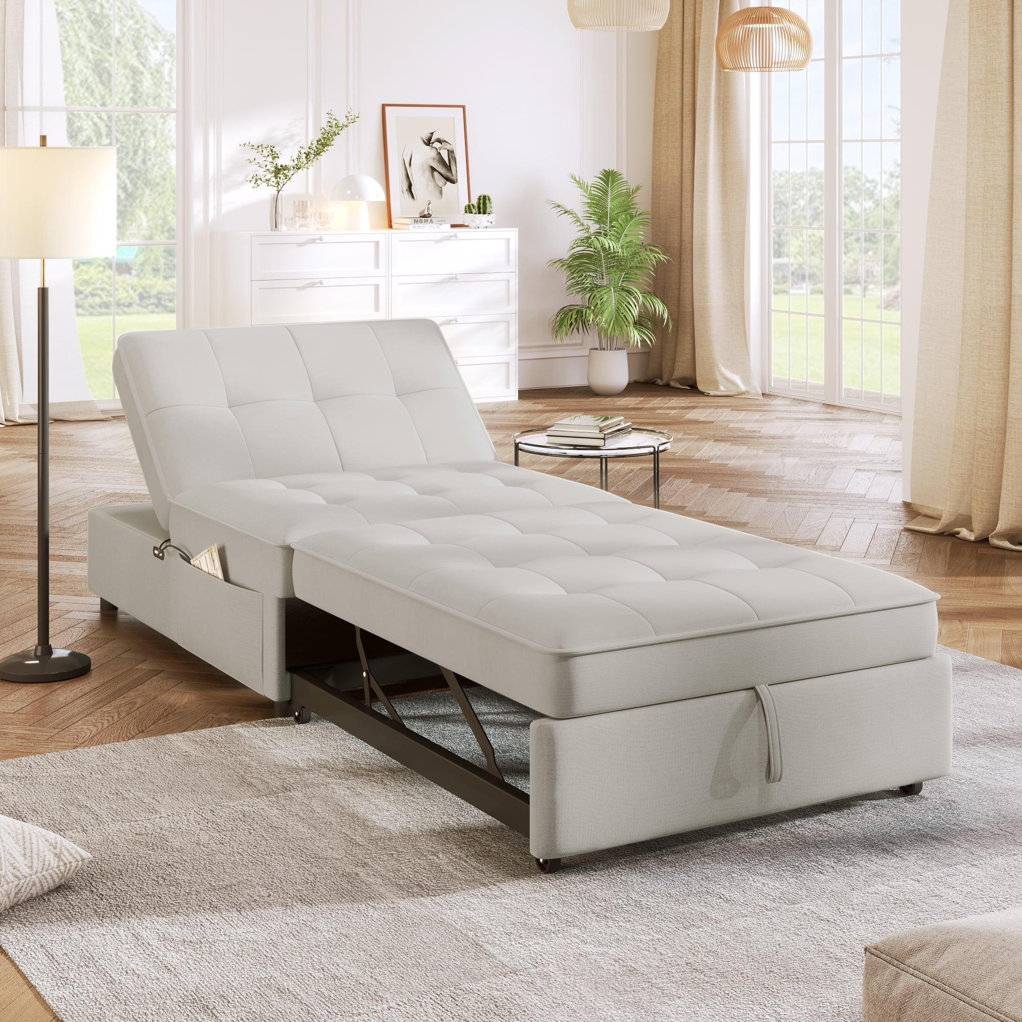 CoSoTower 4-In-1 Sofa Bed, Chair Bed, Multi-Function Folding Ottoman Bed with Storage Pocket and Usb Port for Small Room Apartment,Living Room,Bedroom,Hallway,Beige