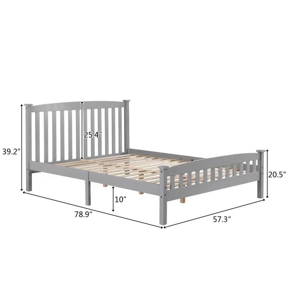 Ktaxon Vertical Wood Bed Frame for Bedroom with Headboard and Footboard Gray Full Size