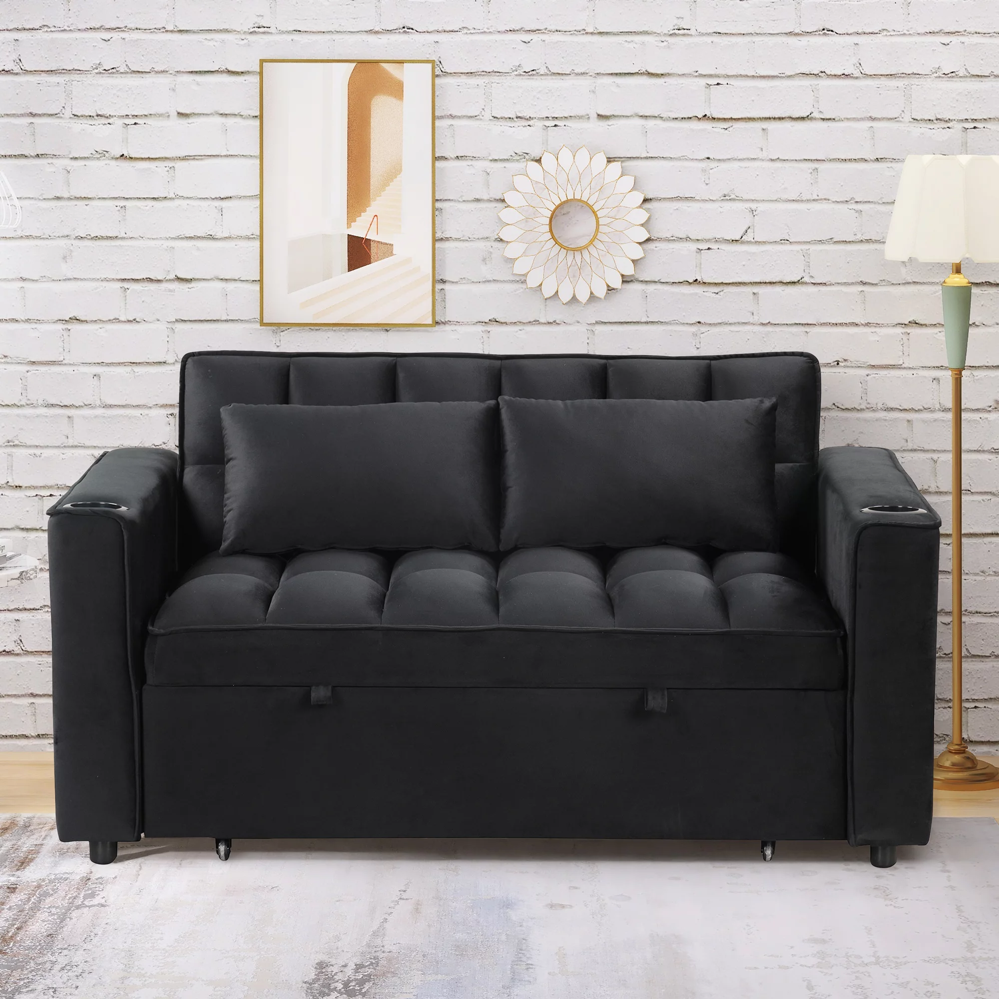Hombay Modern Convertible Sleeper Sofa Bed, Folding Futon Couch Loveseat with Cup Holder and USB Charging Ports for Living Room Bedroom Apartment