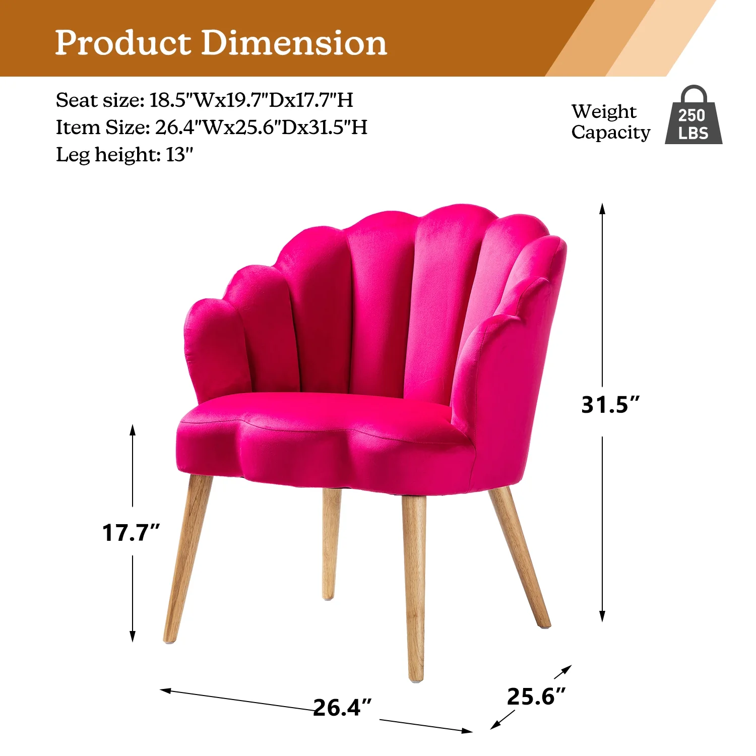 Makeup Vanity Table Chair Velvet Upholstery Accent Armchair Tufted Solid Wood Legs Home Kitchen Office Living Bedroom Fushia
