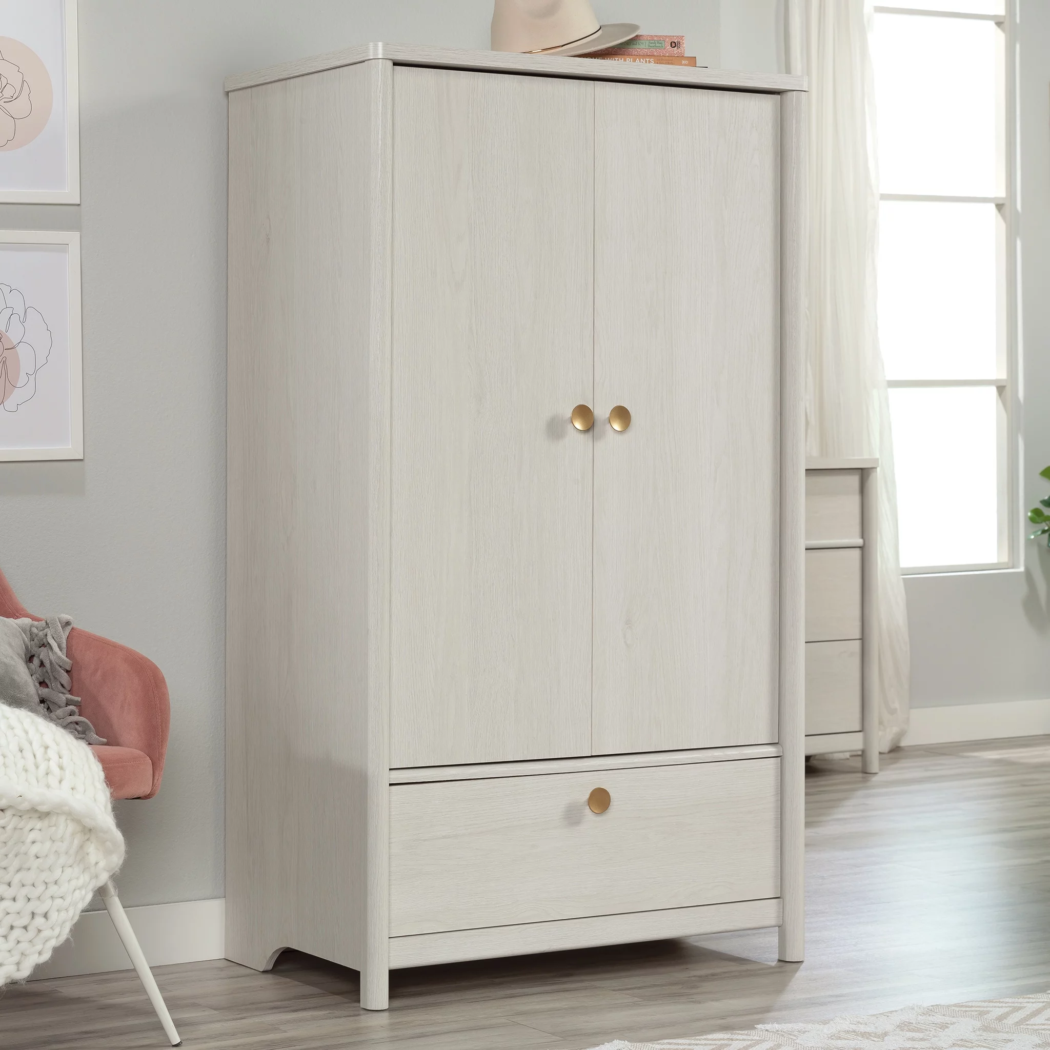 Sauder Dover Edge Bedroom Armoire with Drawer, Glacier Oak Finish