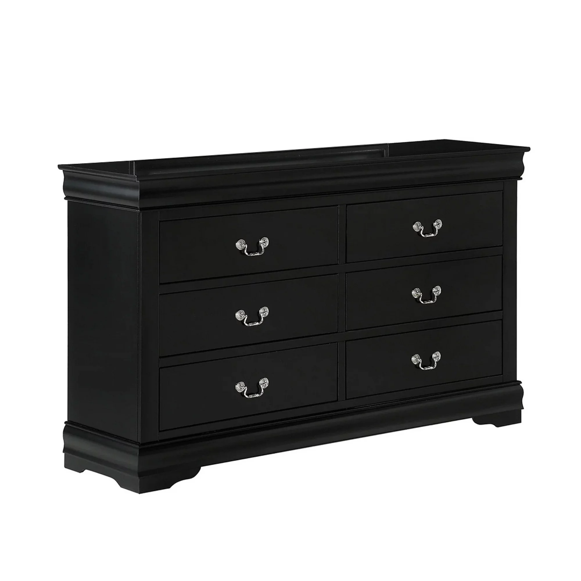 Benjara 58 in. Ryla Wide Dresser Chest with 6 Drawers & Metal Handles, Solid Black Wood