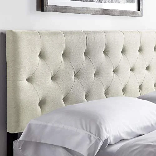 LUCID Mid-Rise Upholstered Headboard - Adjustable Height from 34” to 46”, King/Cal King, Pearl