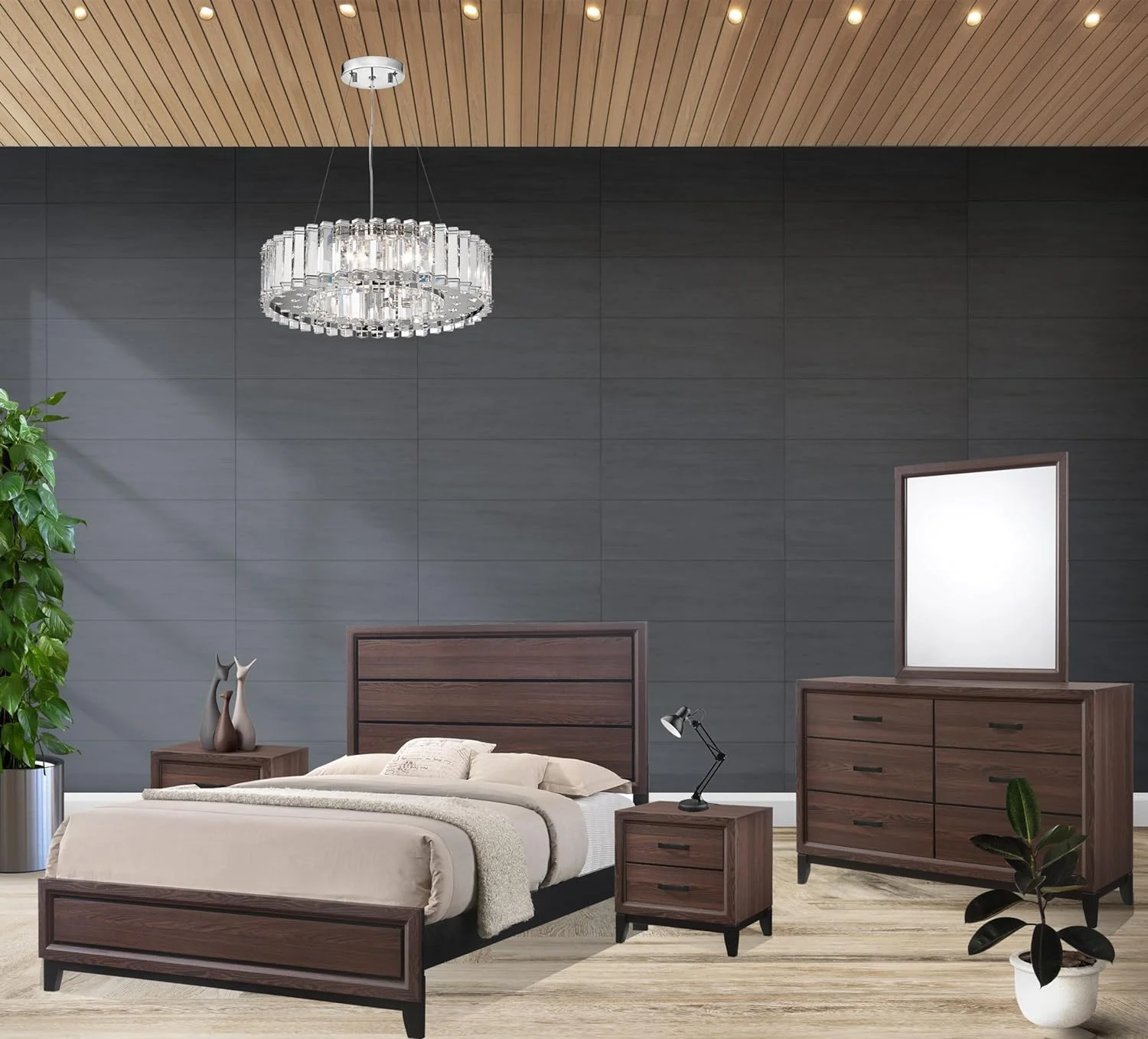 Kings Brand Furniture – Athens 5-Piece Queen Size Bedroom Set. Bed, Dresser, Mirror & 2 Night Stands
