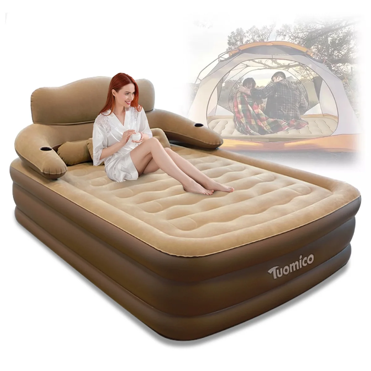 Liyufly18 inch Queen Air Mattress, Inflatable Airbed with Pump for Guest Home Camping Travel, 600lb Max, (Twin Size 18