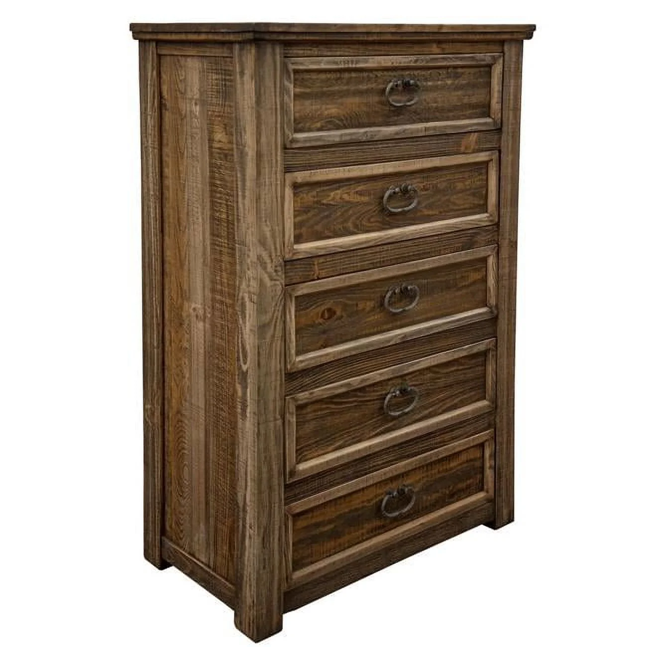HomeRoots 524608 32 in. Brown Solid Wood Five Drawer Chest