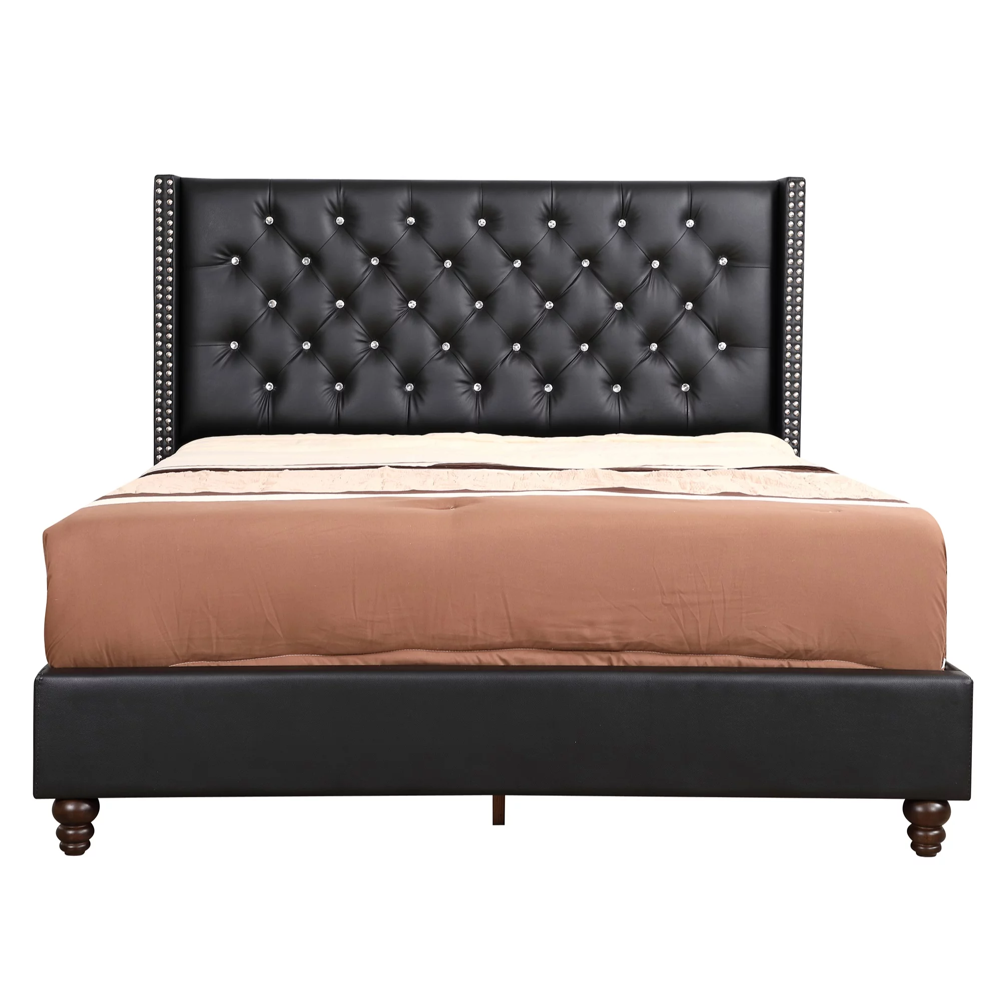 Passion Furniture Julie Black Tufted Upholstered Low Profile Queen Panel Bed