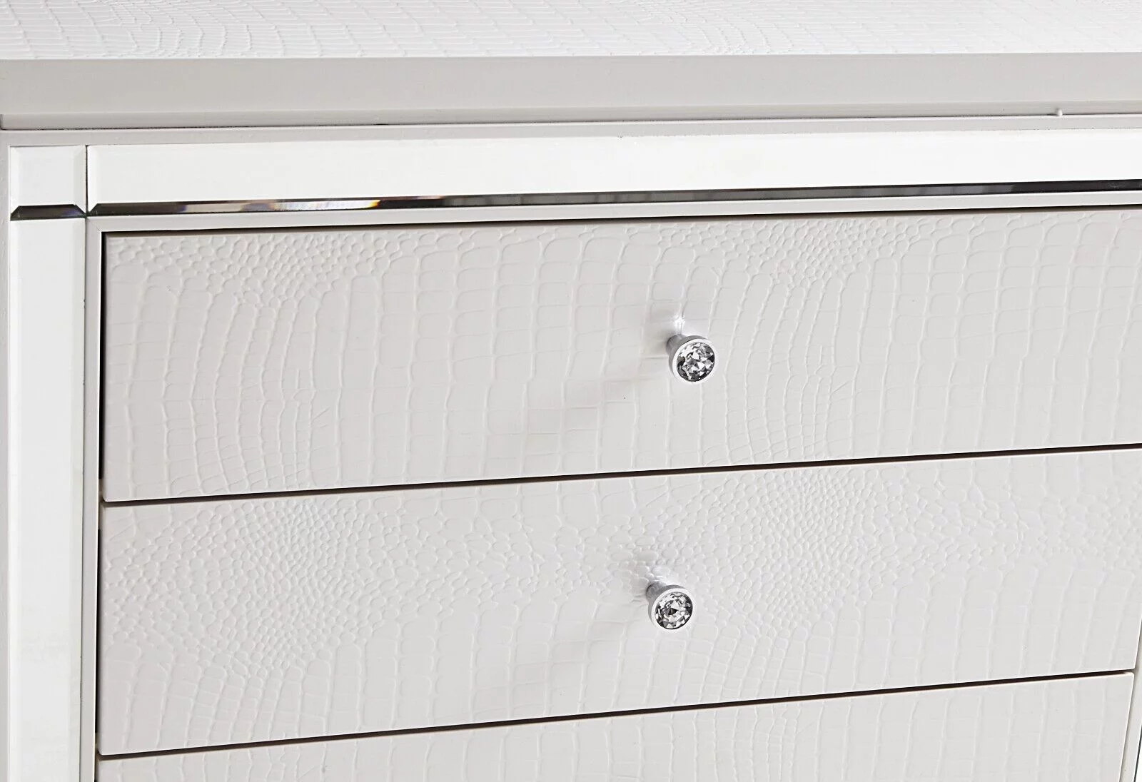 Contemporary White Metallic Finish 4pc Bedroom Set Cal-King Bed Nightstand Dresser LED Mirror Headboard