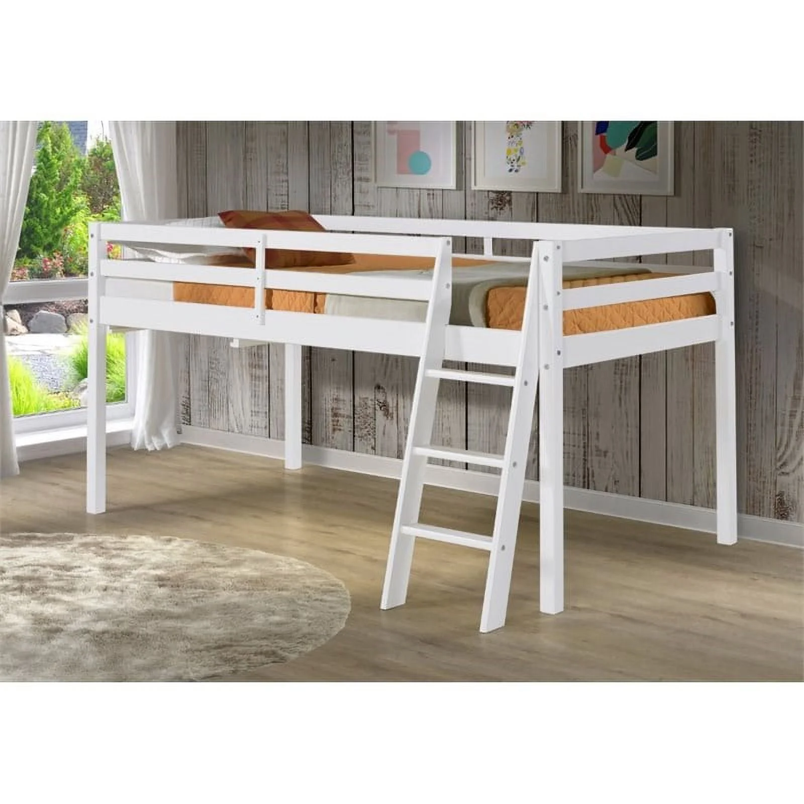 Rosebery Kids Twin Wood Junior Loft Bed in White