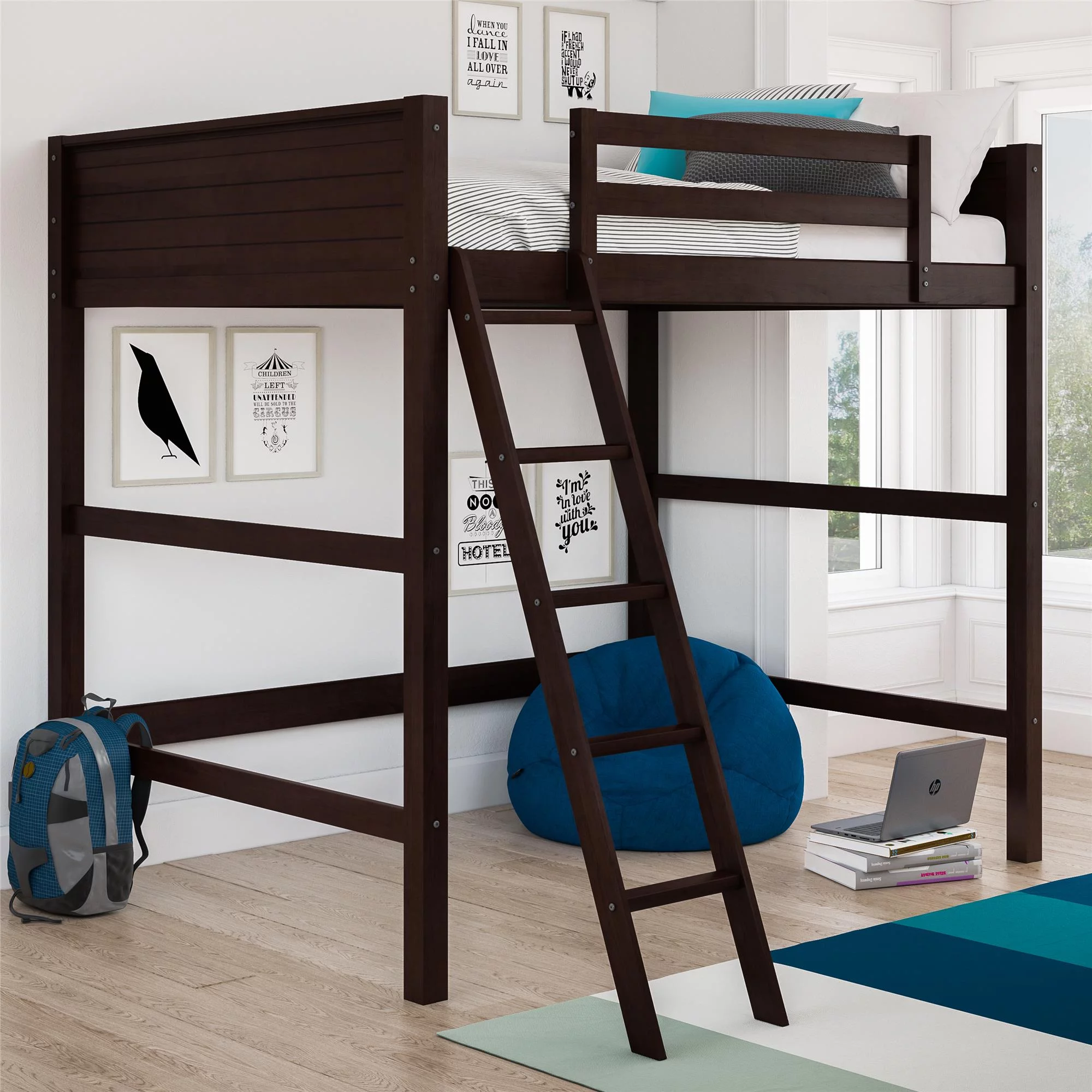 Your Zone Kiarah Full Size Loft Bed with Ladder, Espresso