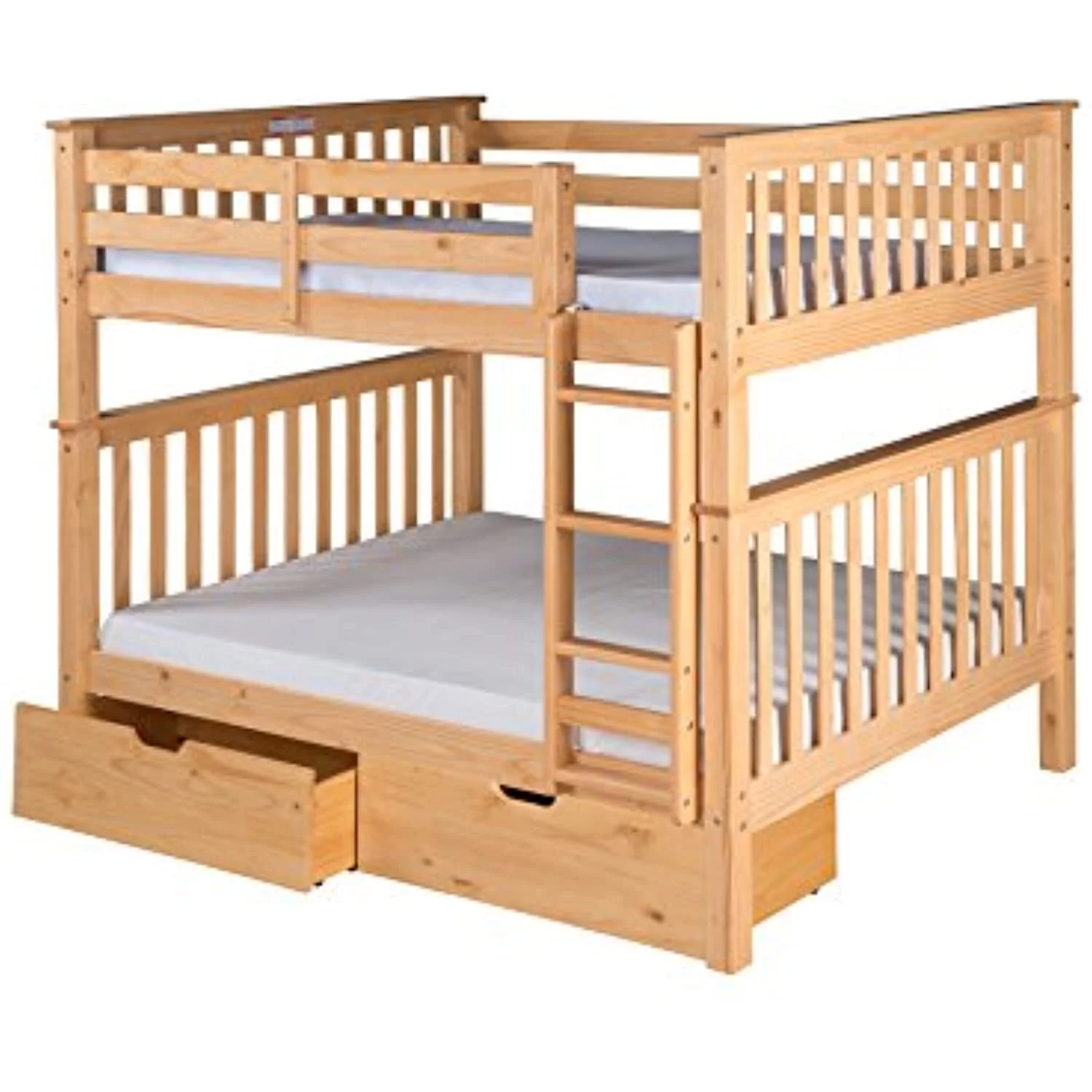 Santa Fe Mission Tall Bunk Bed Full over Full - Attached Ladder - Multiple Finishes - with Under Bed Drawers
