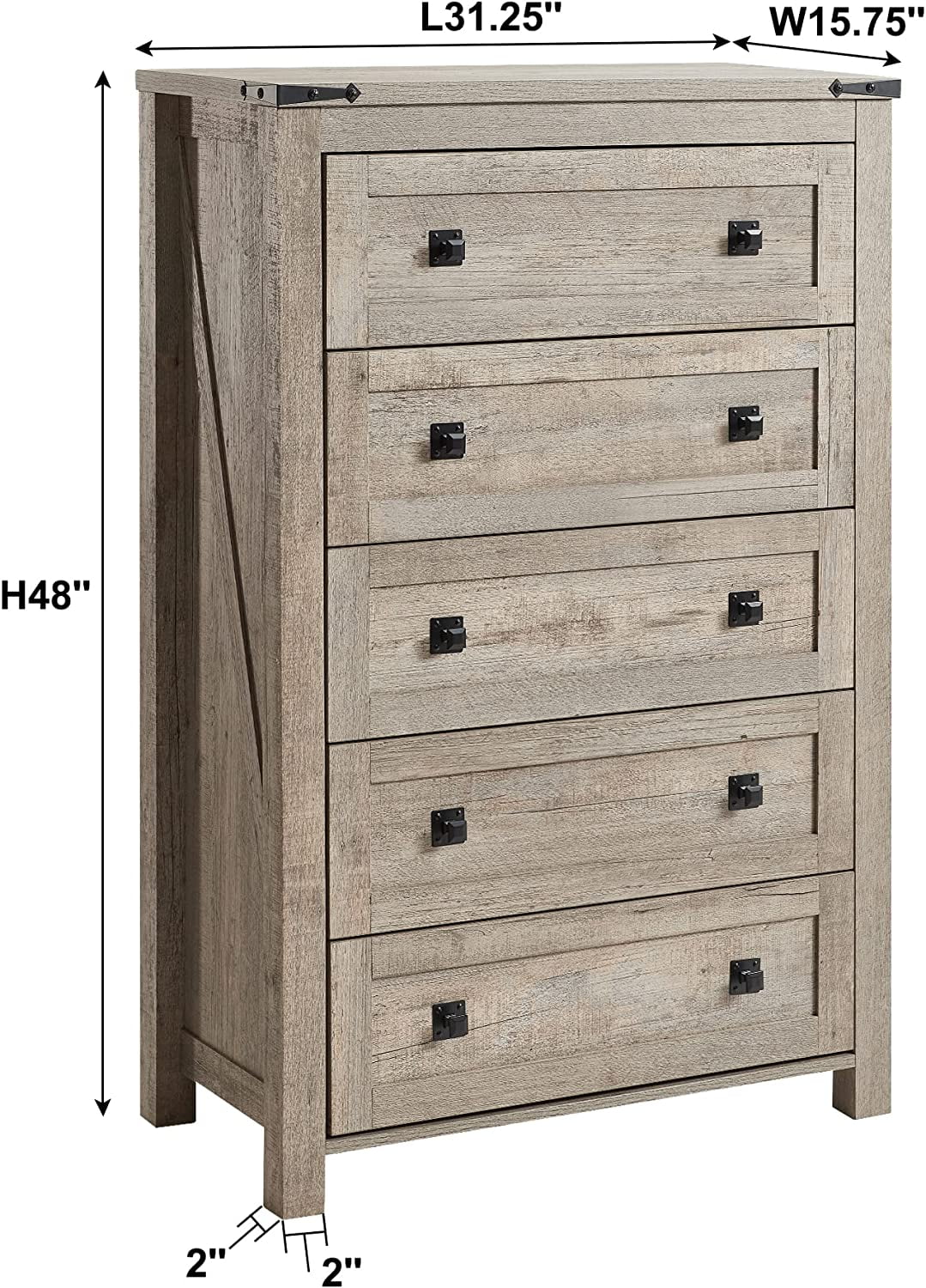 Farmhouse 5 Drawers Dresser Chests for Bedroom Wood Rustic Tall Chset of Drawers Dressers Organizer for Bedroom Living Room Hallway Dark Rustic Oak