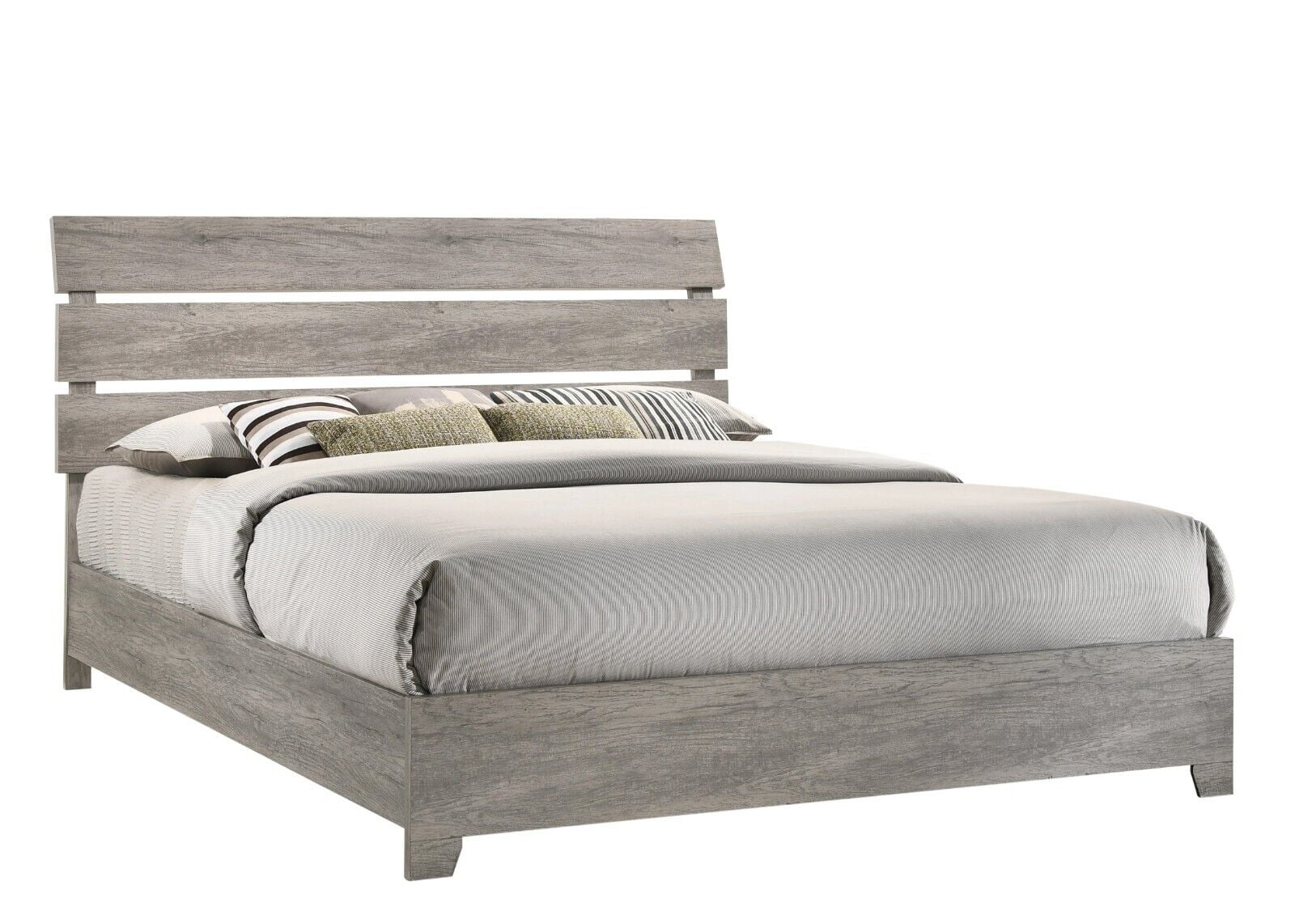 Contemporary Vintage Style King Size 3Pc Bedroom Set Platform Bed and 2x Nightstands Wooden Furniture