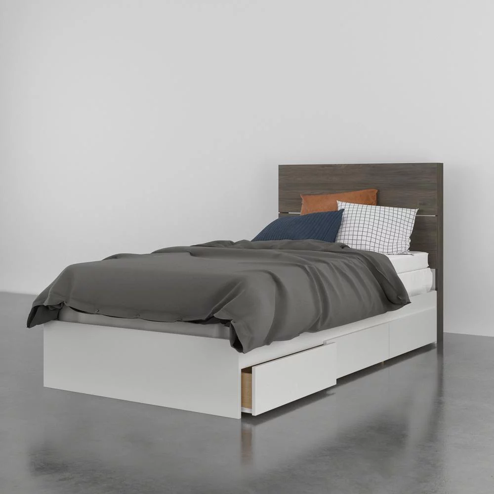 Nexera Milton 2 Piece Twin Size Bedroom Set, Bark Grey and White