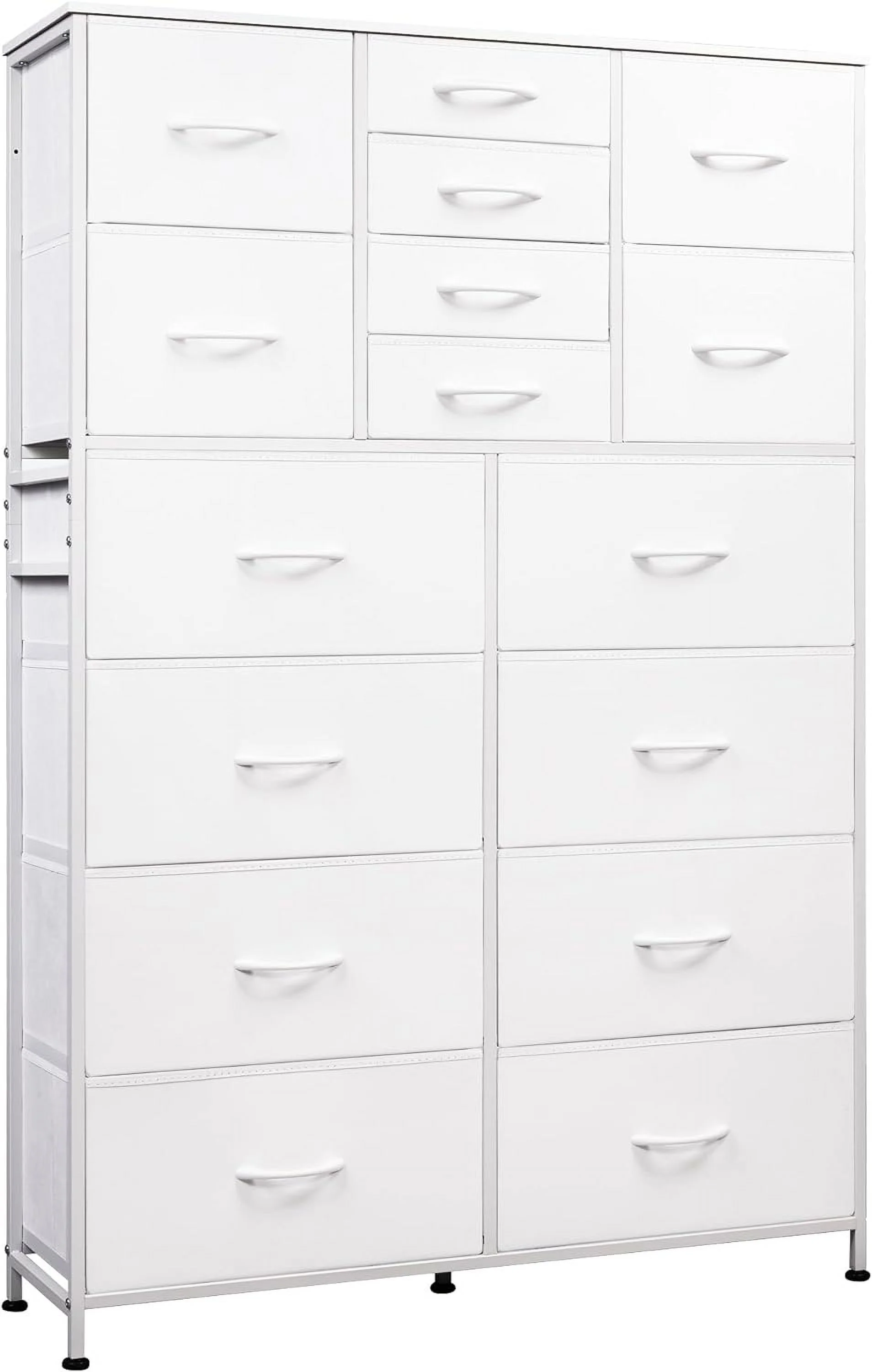 QCAI 16 Drawers Dresser, Tall Dresser for Bedroom, Closet, Hallway, Storage Dresser Organizer unit, Large Dressers & Chests of Drawers with Fabric Bins, White