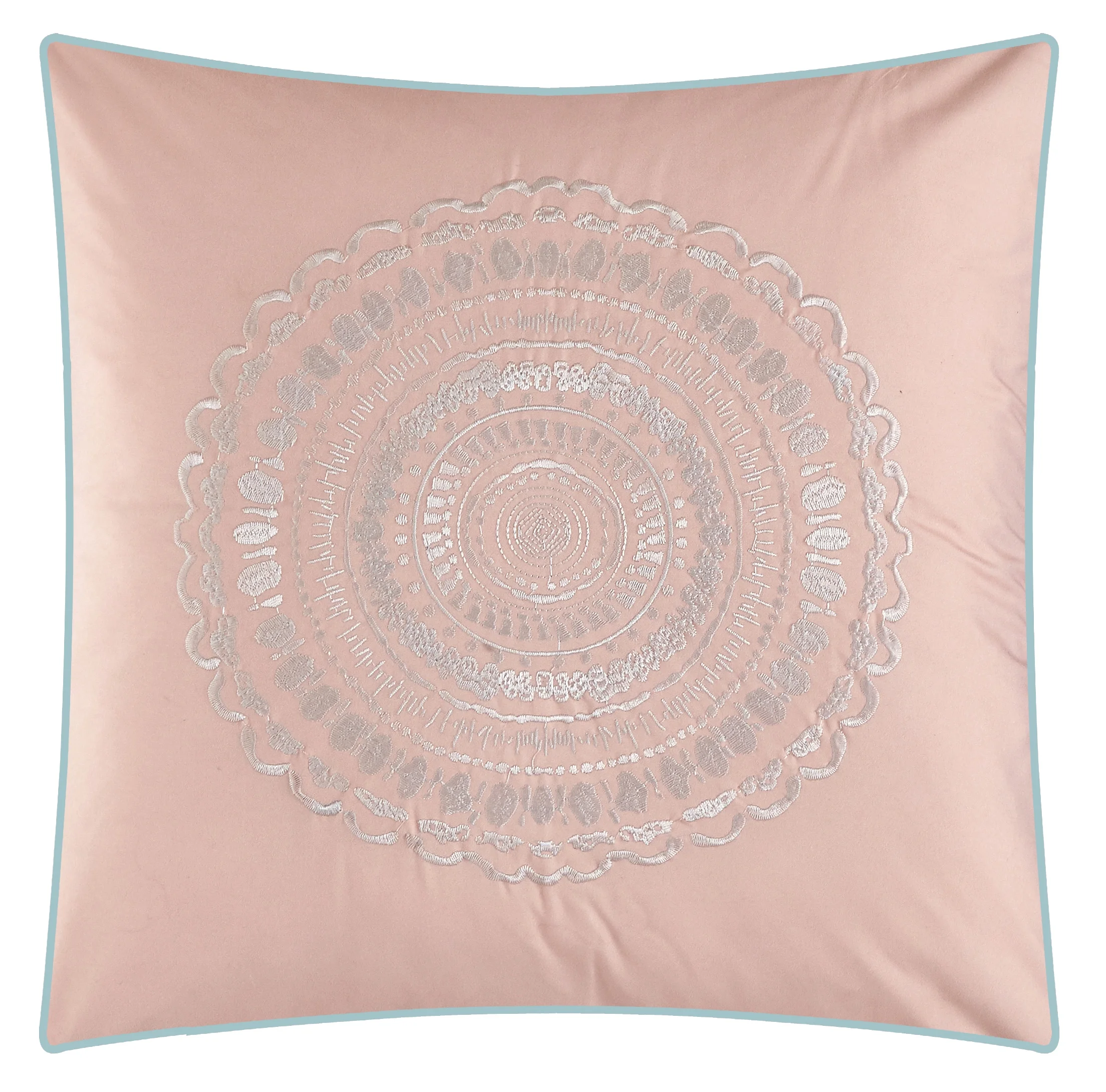 Nanshing Mallory 7 Piece Pastel Medallion Prints Comforter Set, Off-White/Pink/Blue, Queen