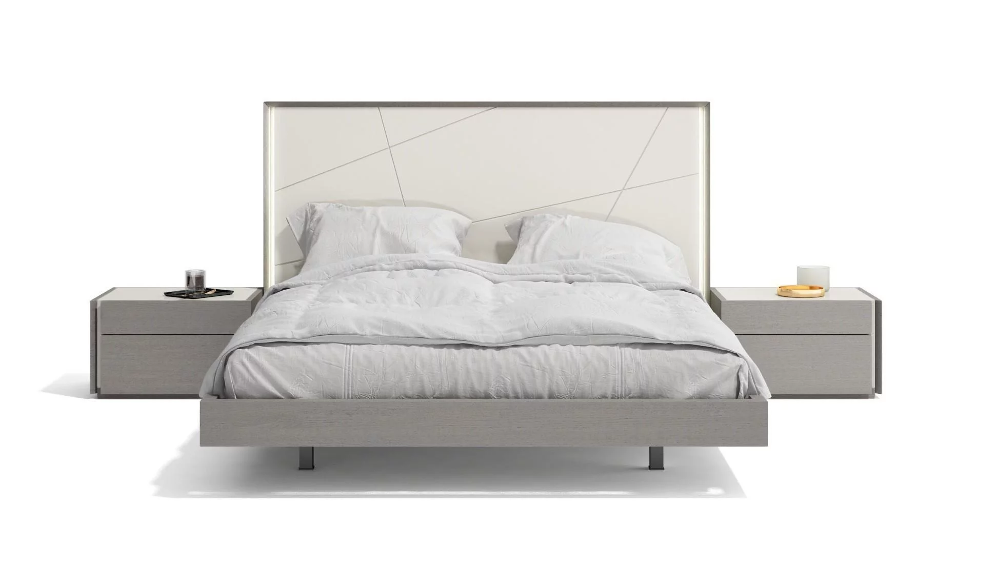 Gray Finish L.E.D accents Queen Size Premium Bedroom Set 3Pcs Modern J&M Sintra