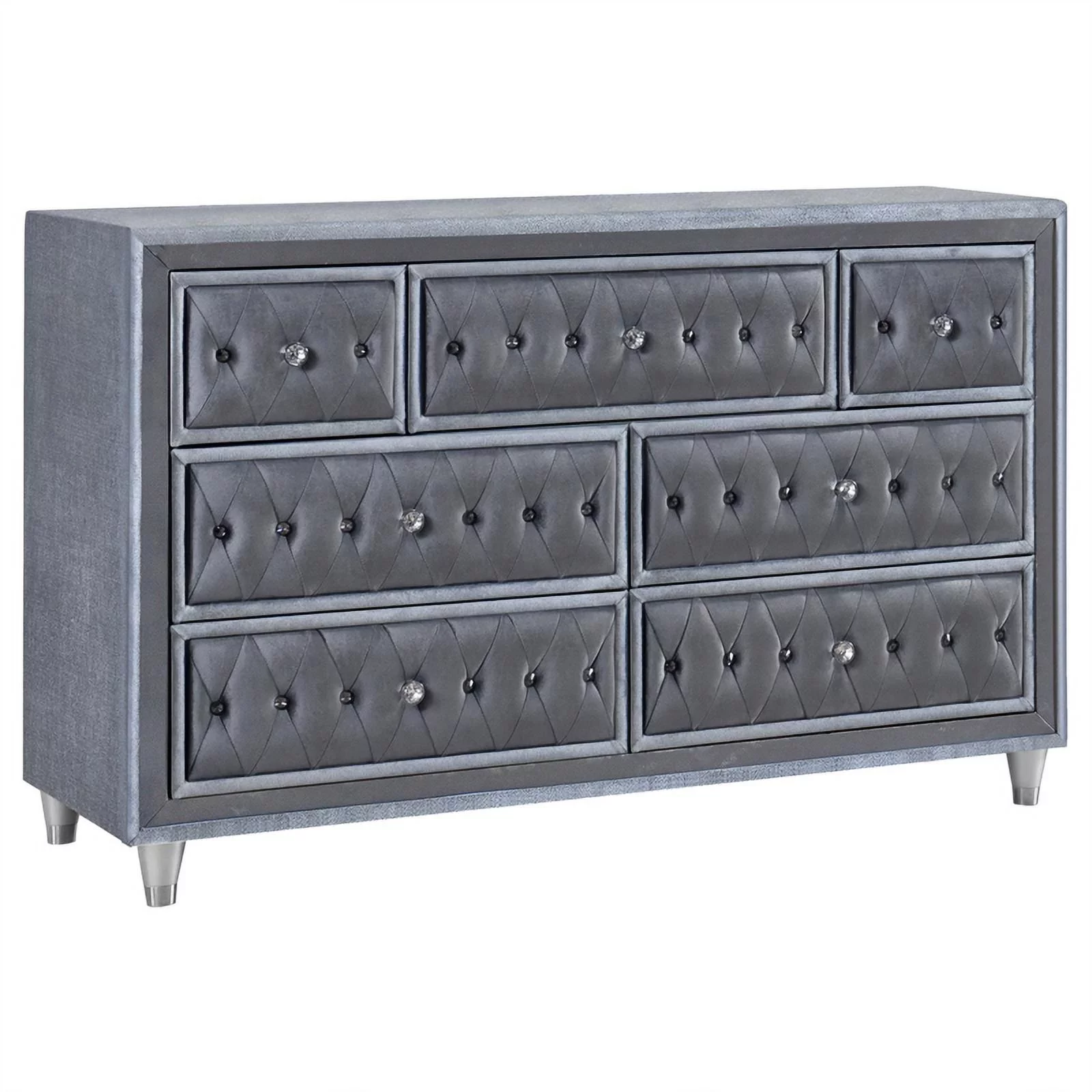 Maklaine Modern 7-drawer Velvet Upholstered Tufted Dresser in Gray