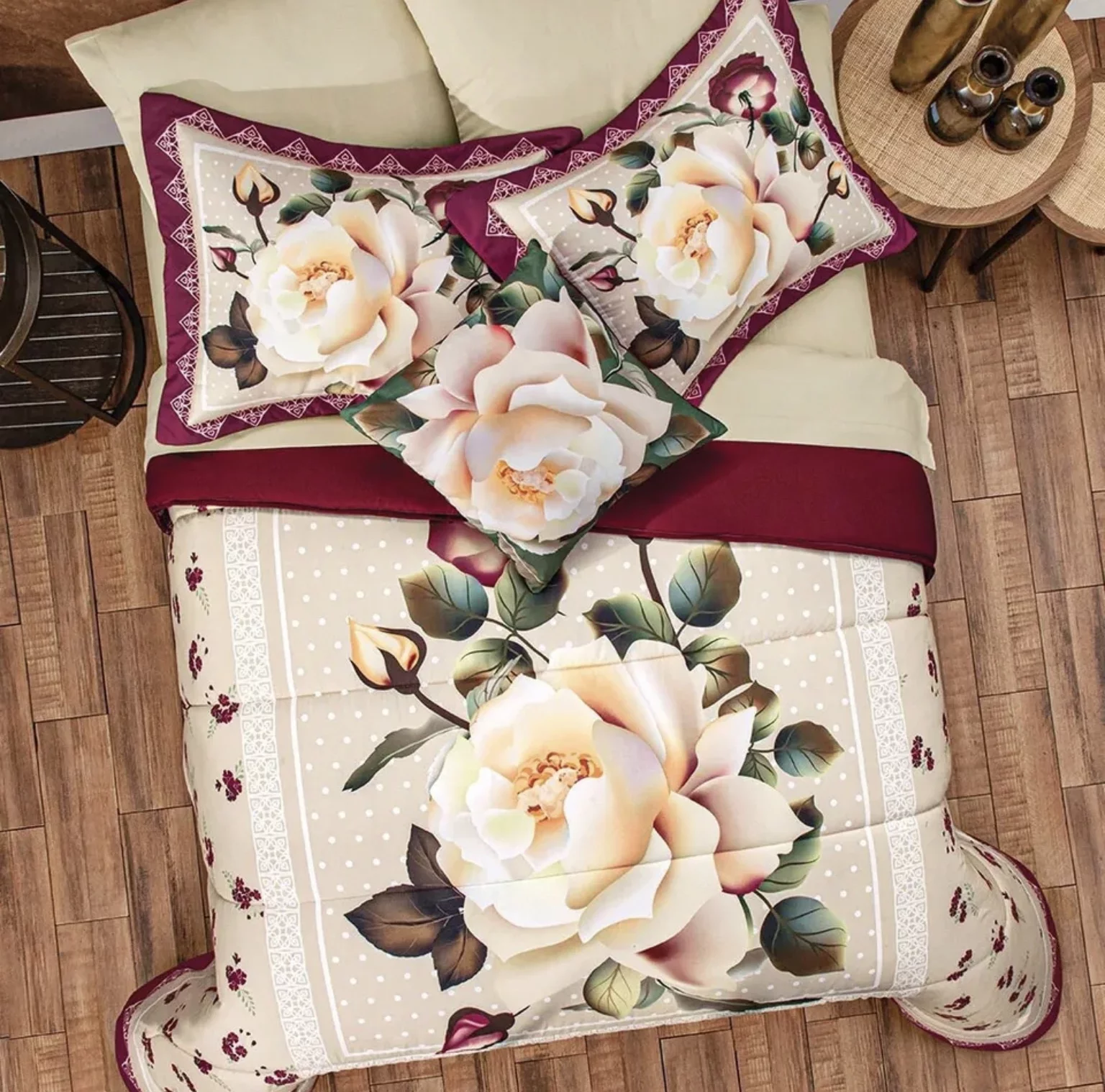 ROSARIO ROSES DECORATIVE REVERSIBLE COMFORTER SET AND SHEET SET 9 PCS KING SIZE