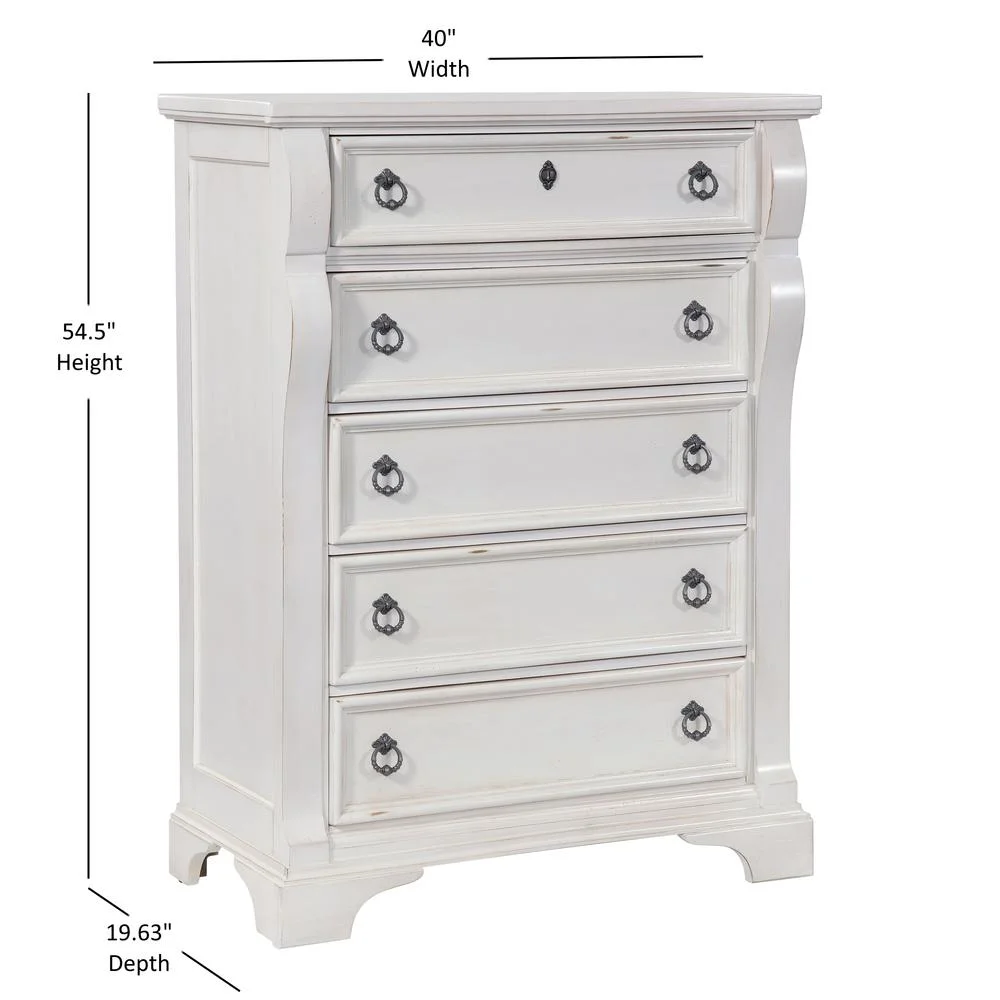 Heirloom Antique White Five Drawer Chest