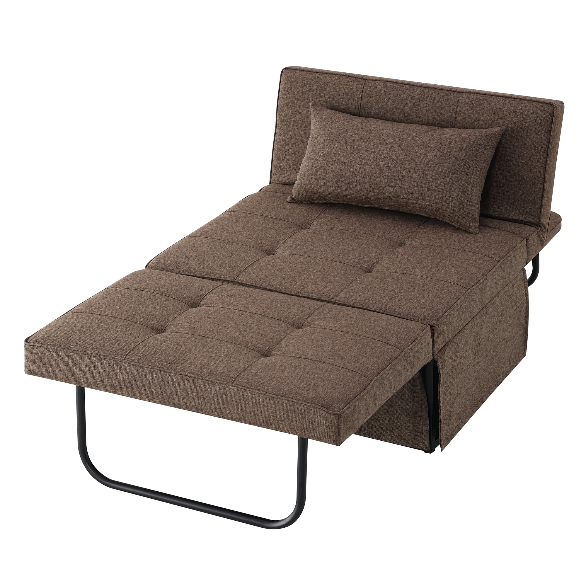 Ottomanson 4-in-1 Ottoman Convertible Sofa Bed Sleeper Chair with Pillow and Adjustable Headrest for Living Room, Brown