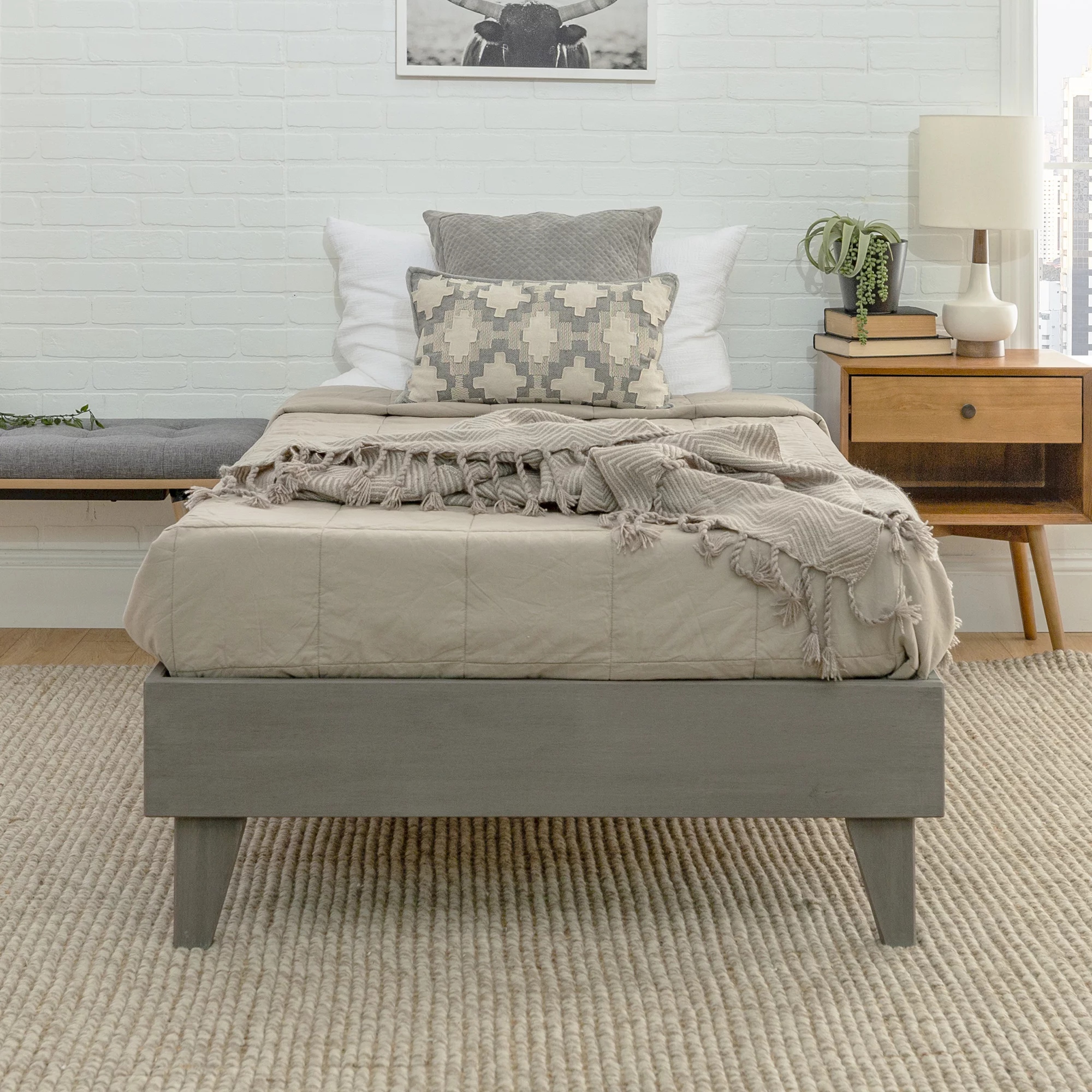 Manor Park Modern Solid Wood Twin Platform Bed, Grey Brush
