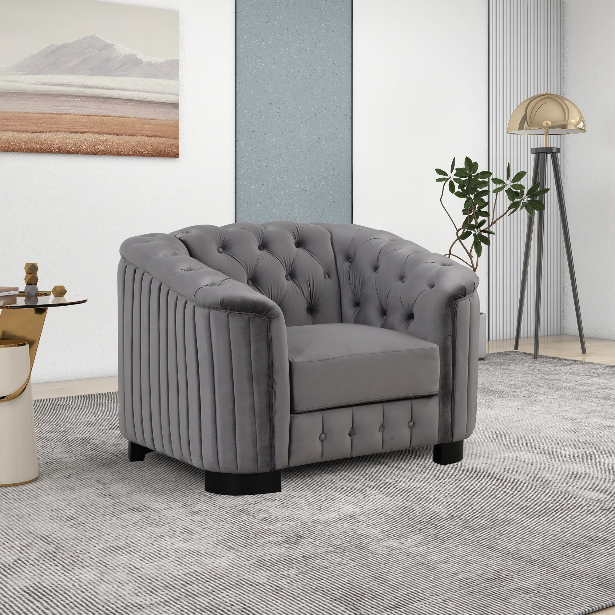 Soges Chesterfield Sofa Modern Single Sofa Chair with Thick Removable Seat Cushion, 41.5