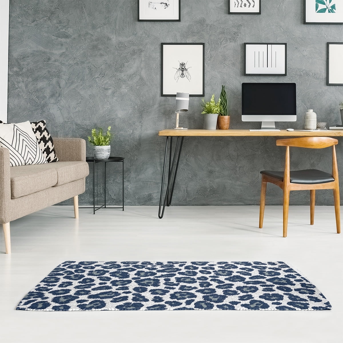 ArtVerse Dallas Football Leopard Print Area Rug White/Silver/Blue 2' x 3' 2' x 3'