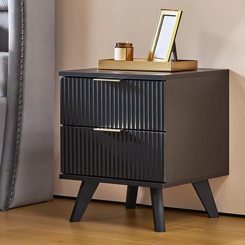 Mid Century Nightstand 2 Drawer Dresser for Bedroom Small Dresser Night Stand Side Table End Table with Wood Fluted Drawer for Bedroom Closet(Natural)