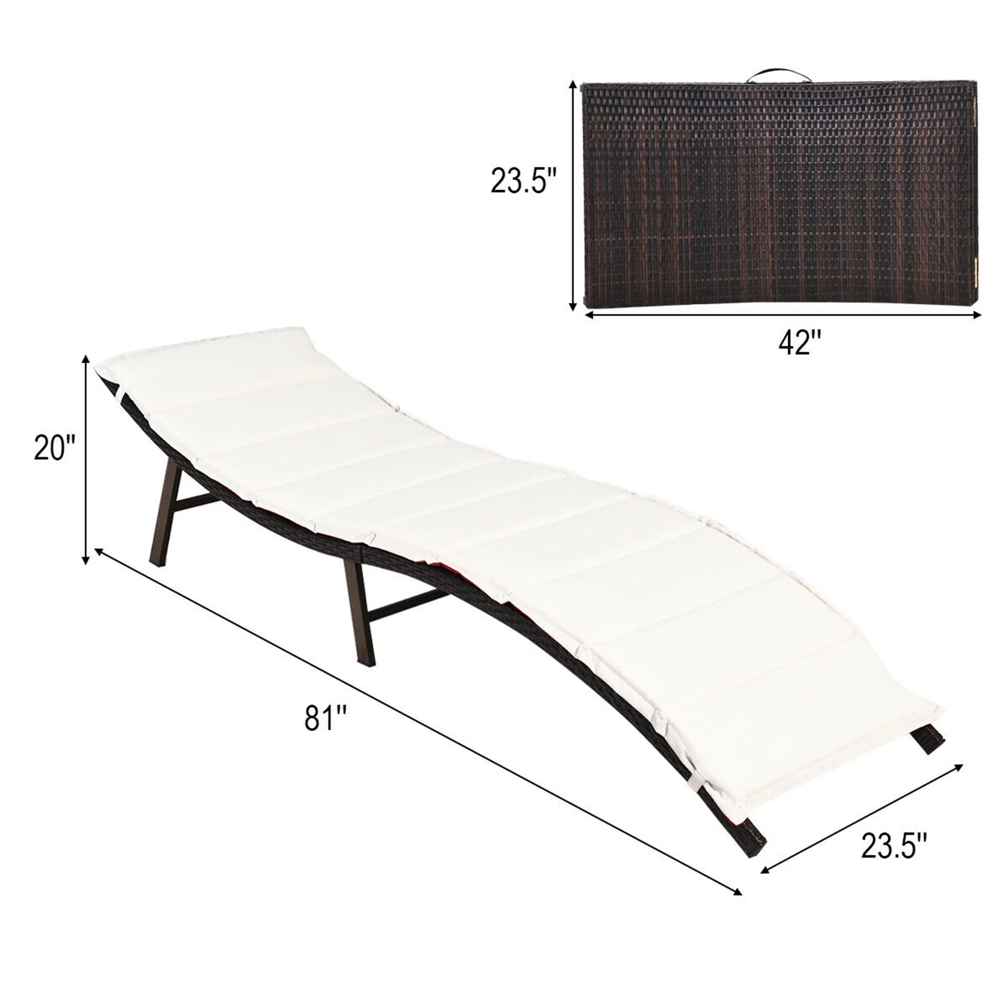 Gymax Set of 2 Folding Wicker Chaise Portable Lounge Chair w/  Double Sided Cushion