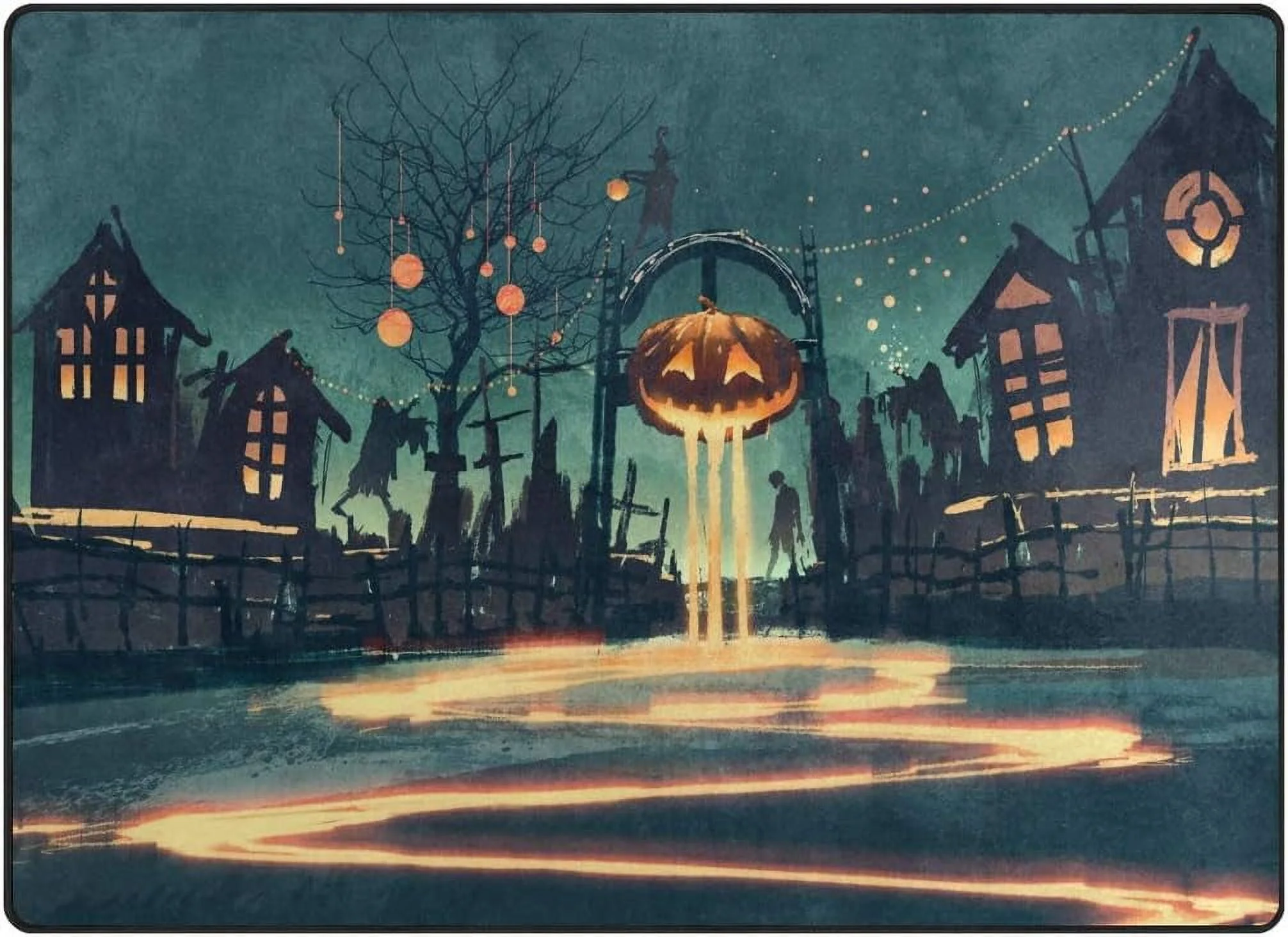 FREEAM Halloween Night with Pumpkin Scenery Area Rug Mat for Living Dining Dorm Room Bedroom Home Decorative 7' x 5'