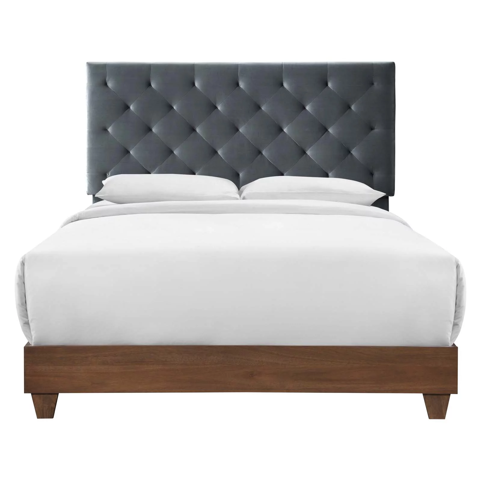 Modway Rhiannon Diamond Tufted Upholstered Performance Velvet Queen Bed in Walnut Charcoal