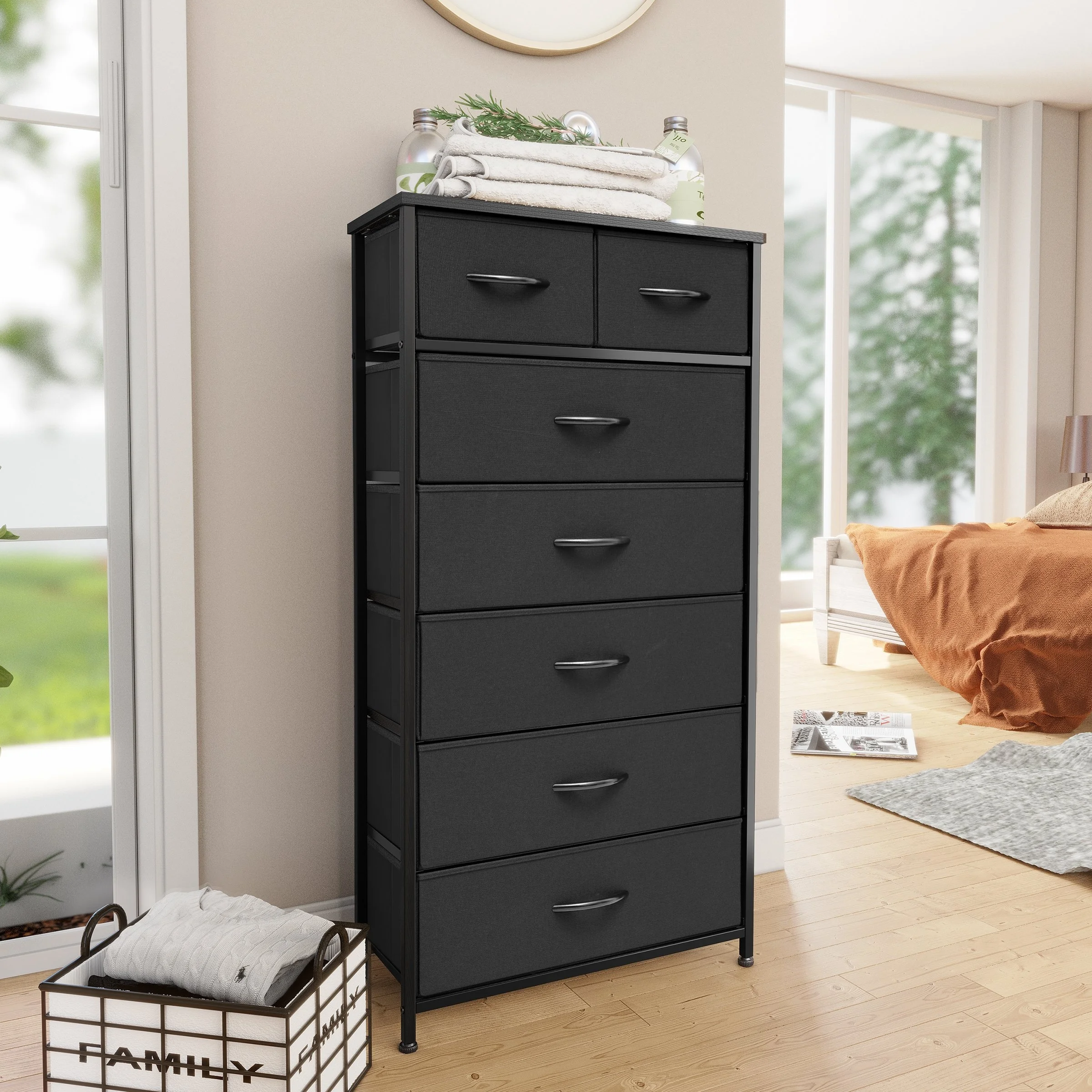 Pellebant 7-Drawer Storage Tower Organizer Chest Dresser Black Dark Wood