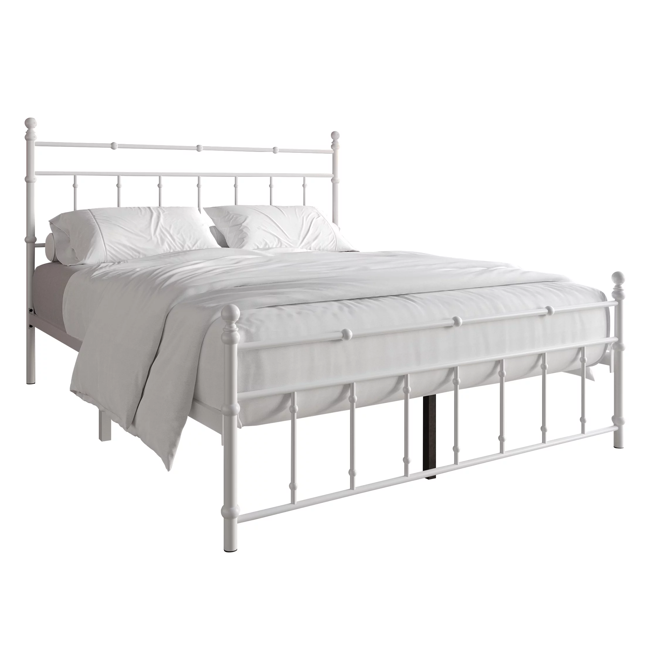 Castle Place Minimalist Modern King Size Metal Platform Bed, White