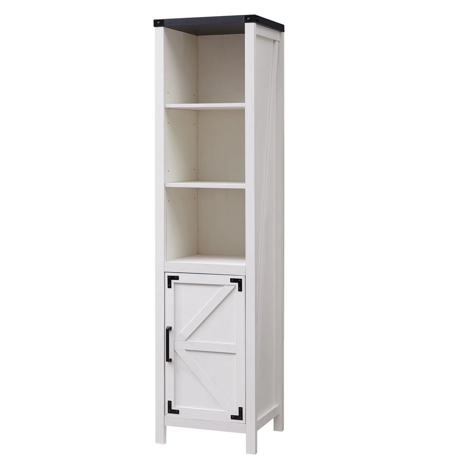 T4TREAM 5-Tier Tall Narrow Storage Shelves Organizer with Doors Slim Bookshelf for Home Office, White