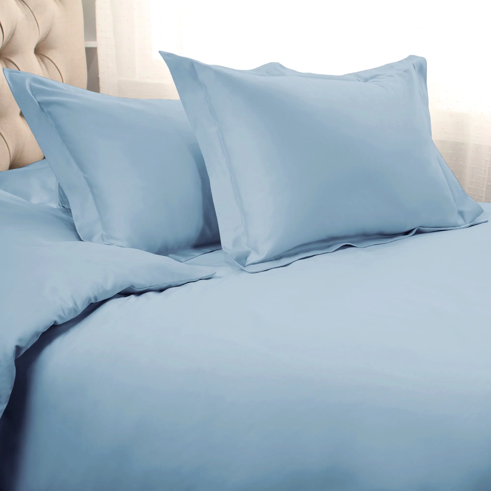 Superior Egyptian Cotton 1200 TC Solid Light Blue Duvet Set, King/California King