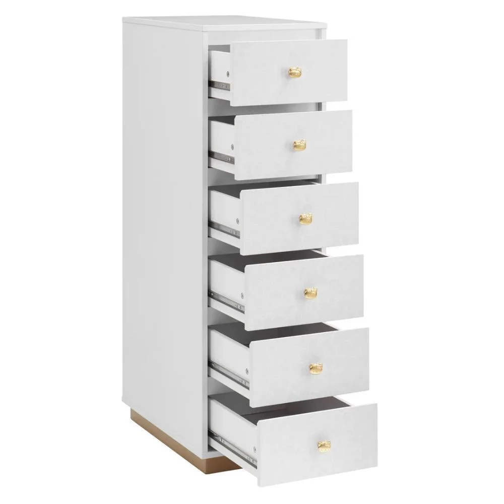 Impressions Slaystation 6 Drawers Vanity Storage Unit with Soft Close Dresser, Makeup Cabinet with Lux Drawer Gold Color Knobs (Silver)