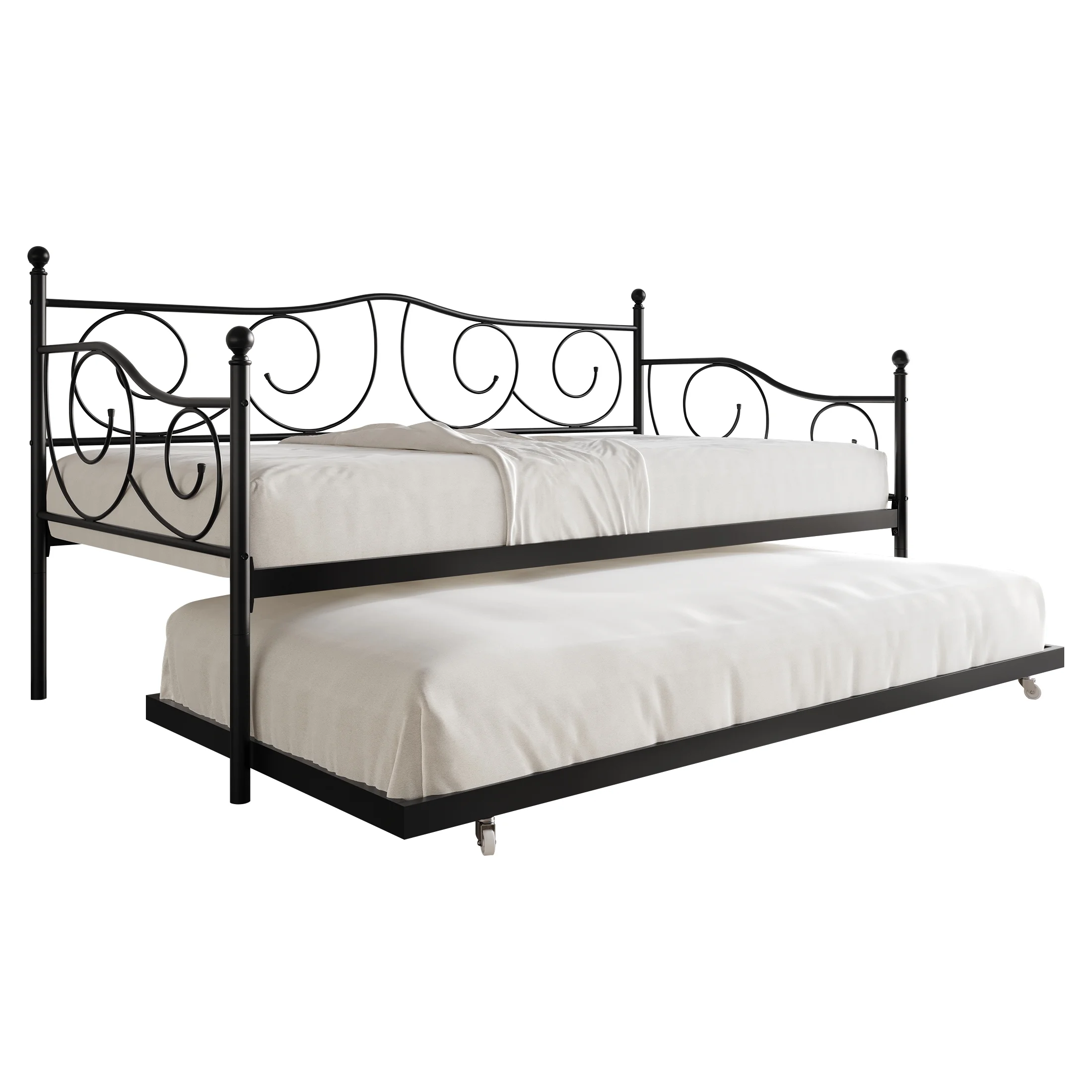 Castle Place Stylish Twin Metal Daybed with Trundle, Black