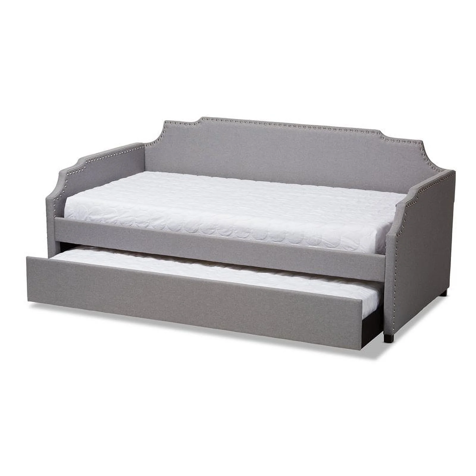Bowery Hill Fabric Upholstered Twin Size Sofa Daybed with Trundle Bed in Gray